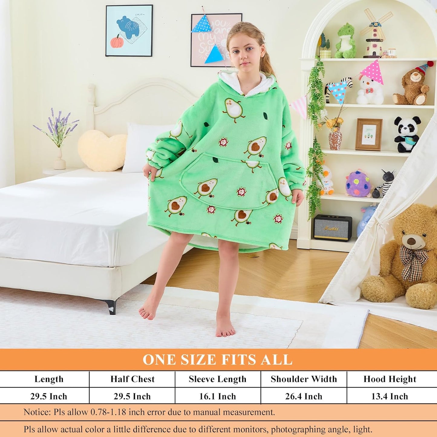 Moinlizy Wearable Blanket Hoodie for Kids 6-13Y, Oversized Thick Flannel Blanket Hooded with Pocket Sleeves