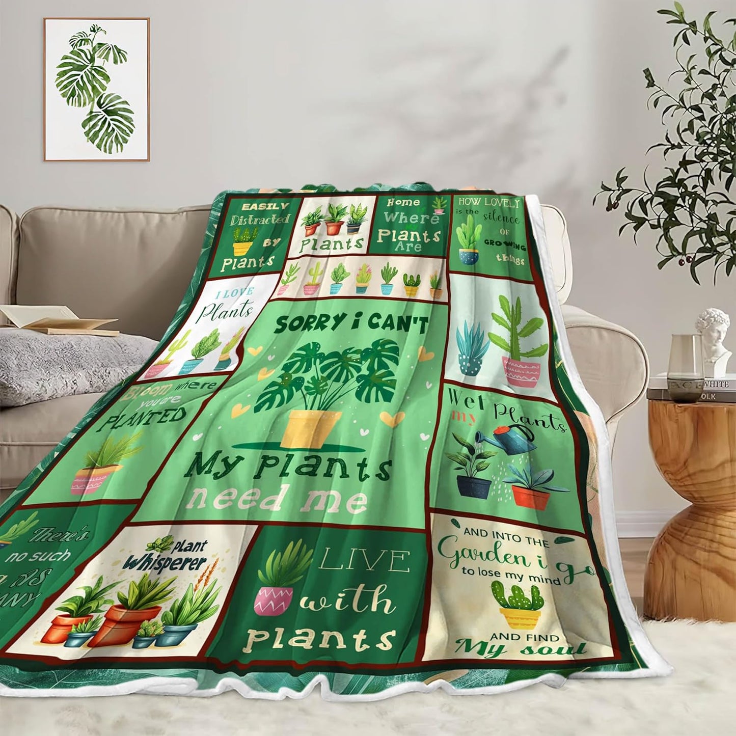 NYMB Gardening Gifts Blanket for Women Lady Mom Cozy Flannel with Adorable Plant - Themed Designs Throw and Blanket for Couch Bed Sofa Unique Presents for Plant Lovers Gardeners Women