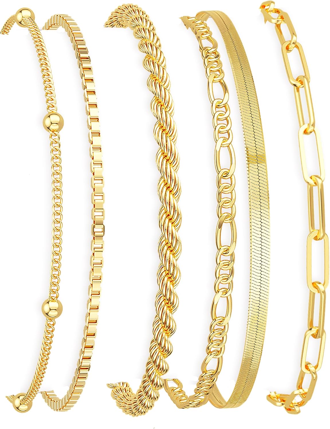 DEARMAY Gold Bracelets for Women Waterproof, 14K Gold Plated Jewelry Sets Trendy Thin Dainty Stackable Cuban Link Paperclip Chain Bracelet Pack Fashion Accessories Gifts for Womens