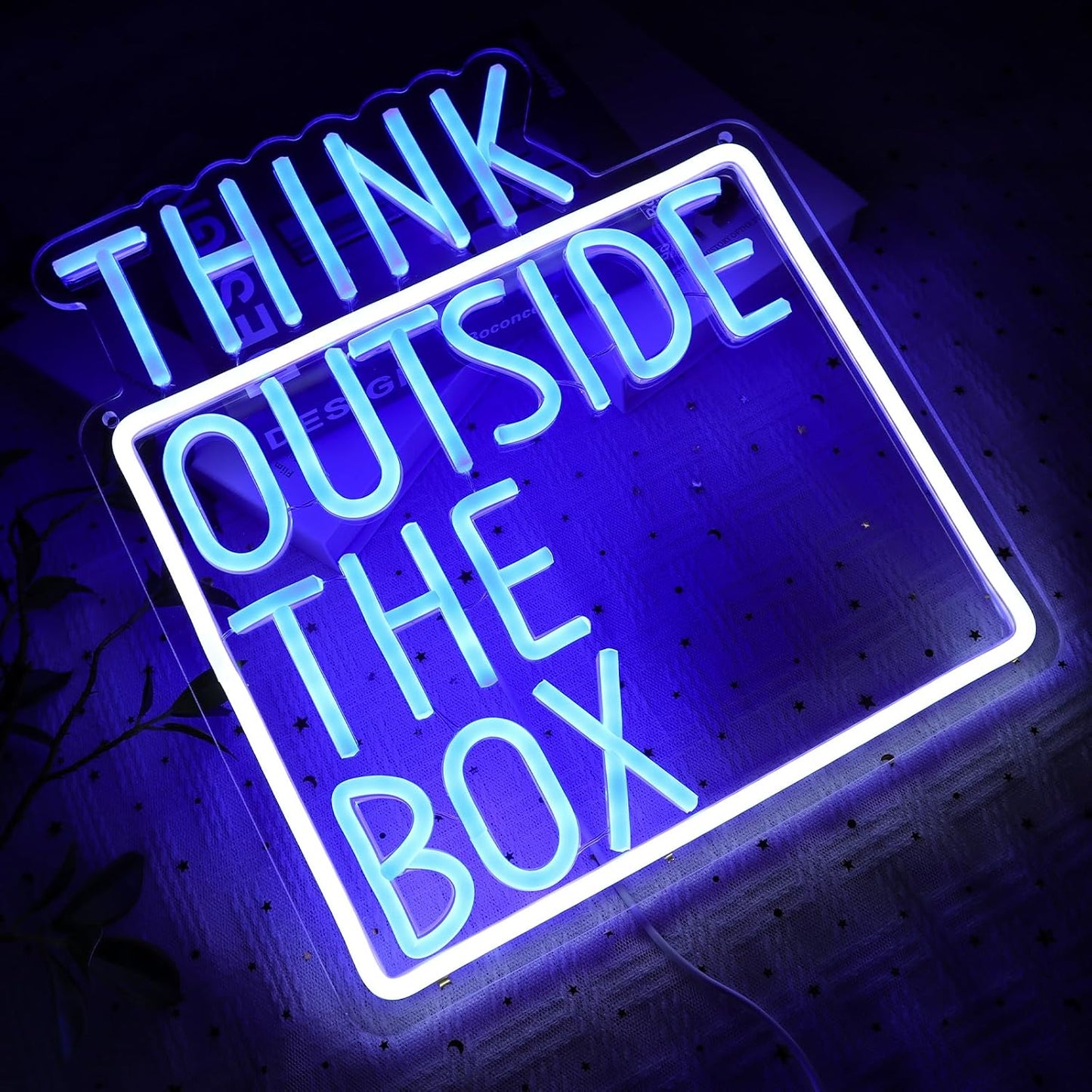 Think Outside The Box Neon Sign for Wall Decor, Creative Thinking Led Signs for Bedroom, USB Dimmable Neon Lights for Classroom Home Club Motivational Quote Office Wall Art