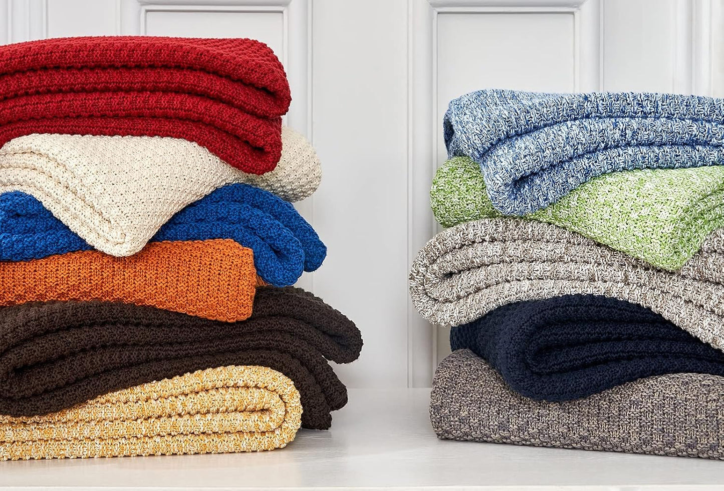 Longhui bedding Blue Knitted Throw Blanket for Couch - Soft, Cozy Machine Washable 100% Cotton Sofa Knit Blankets, Heavy 3.0lb Weight, 51 x 63 Inches, Laundry Bag Included