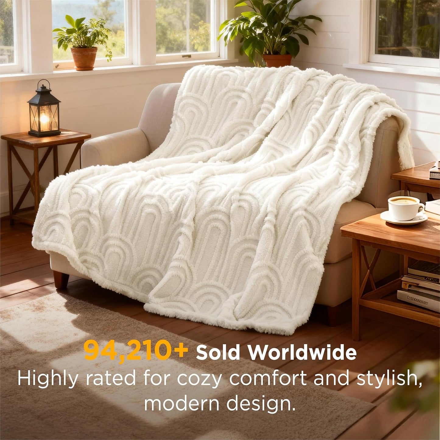 Bedsure GentleSoft Cozy Throw Blanket for Couch - Soft Spring Boho Blankets for Women, Fuzzy Fleece Throw for Beds, Boho Home Room Decor Aesthetic, Gifts for Women Teen Girl, Off White, 50x60 Inches