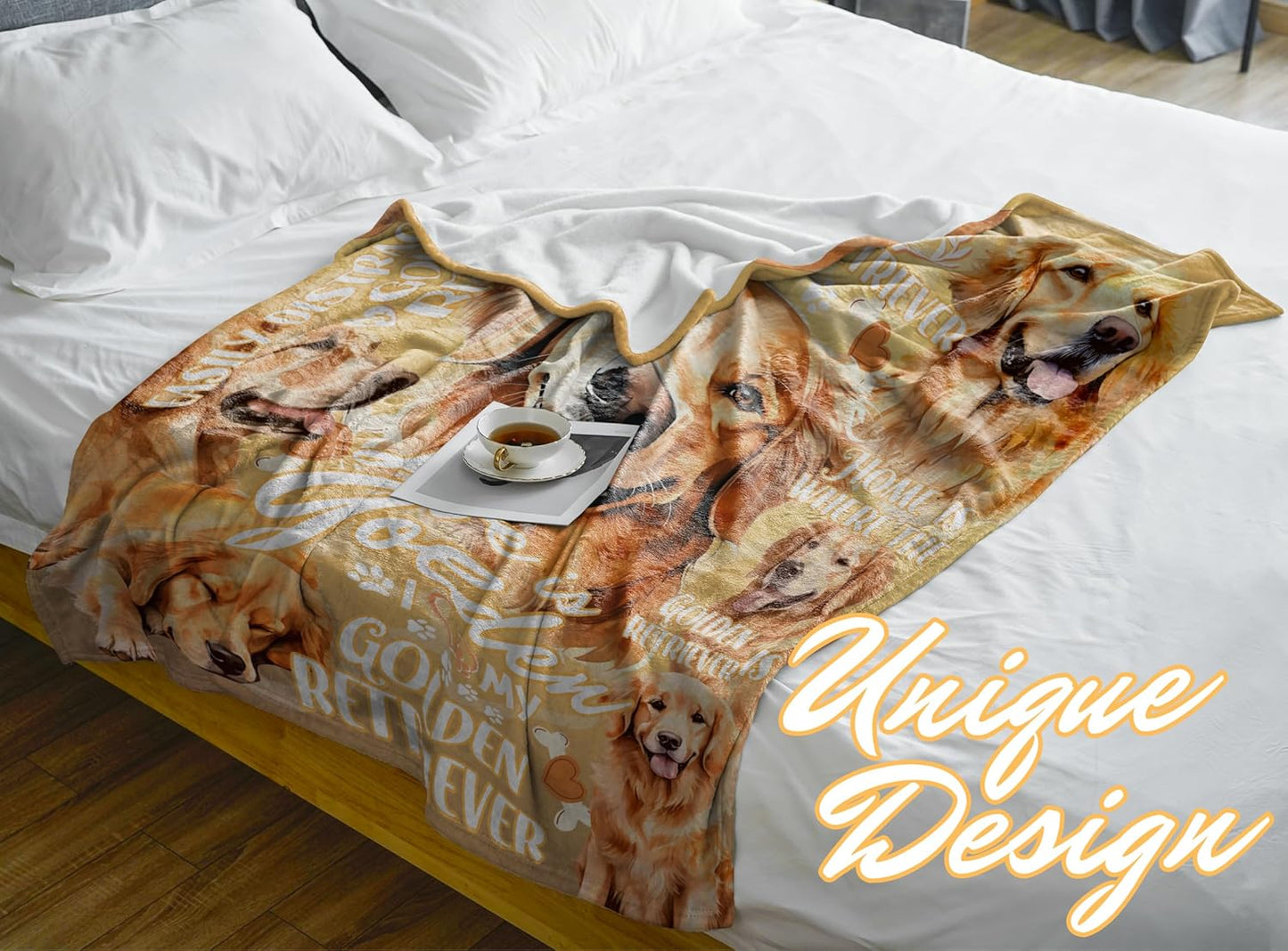 Golden Retriever Blanket Gifts for Dog Lover & Owner, Golden Retriever Gifts for Women & Men, Dog Mom & Dad, Soft Flannel Blanket, 65 x 50 inches