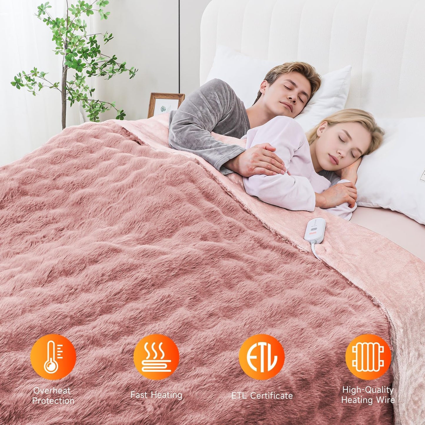 Heated Blanket Electric Throw- 50"x60" Soft Thick Bubble Electric Blanket for Sofa with 5 Heat Levels & 4 Hours Auto-Off Overheat Protection, Warm Cozy Gifts, Pink