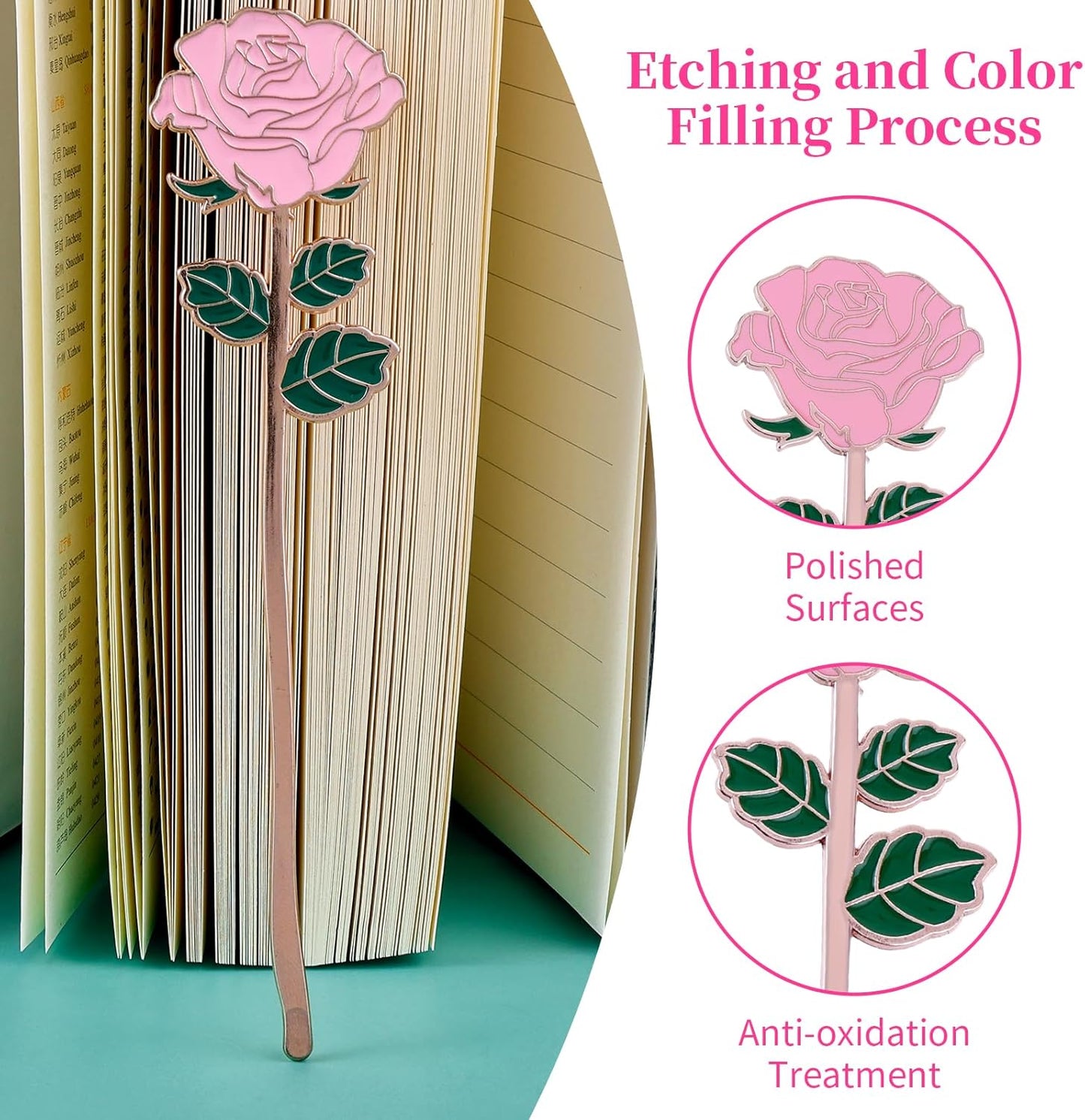 Bewudy Red Rose Bookmark Gift, Metal Book Page Holder for Reading Lovers, Teacher Appreciation Gifts Valentine Mother's Day Christmas Birthday Gift for Women Book Lovers (Pink Rose)