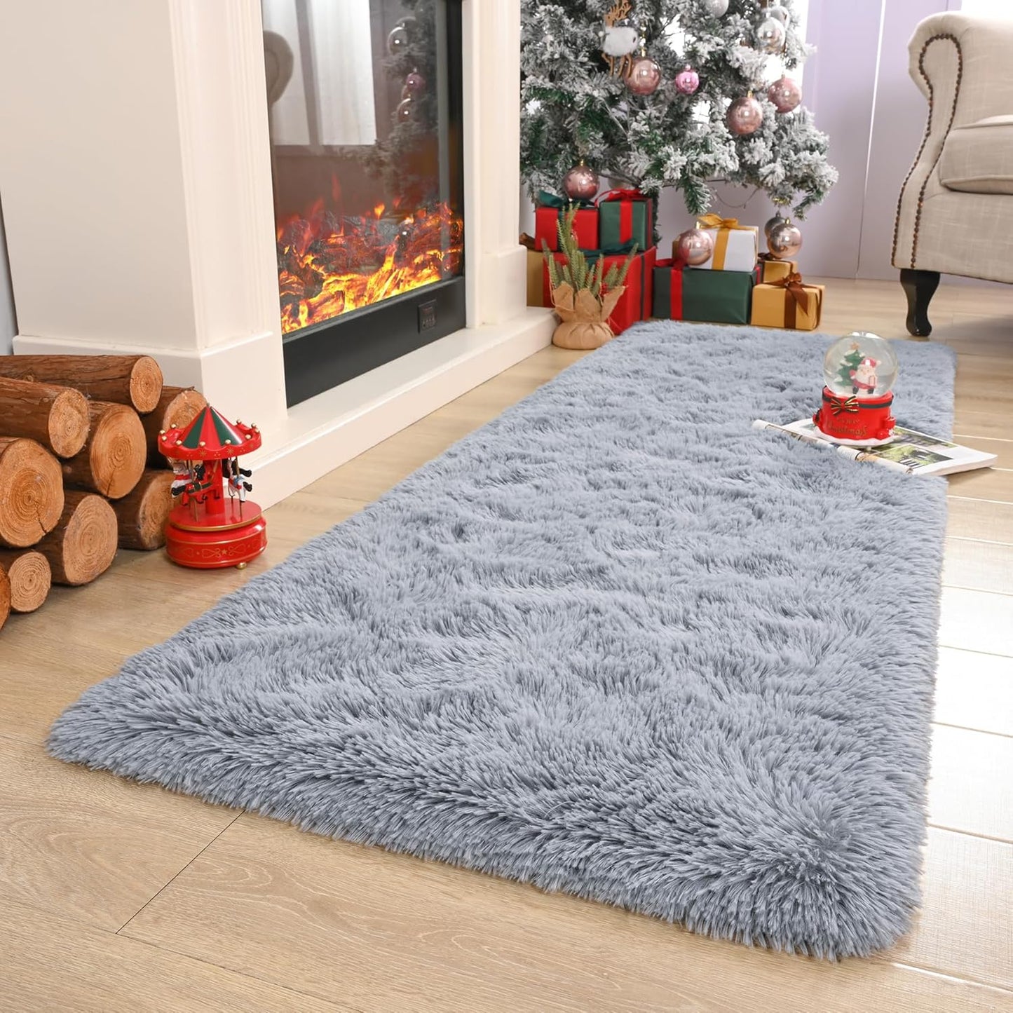 Keeko Small Bedroom Runner Rug 2x6, Grey Fluffy Bedside Kids Room Rugs Living Room Shag Throw Rug for Nursery Entryway Fuzzy Indoor Area Carpet Cute Rugs for Boy Baby Girl Room Dorm Decor