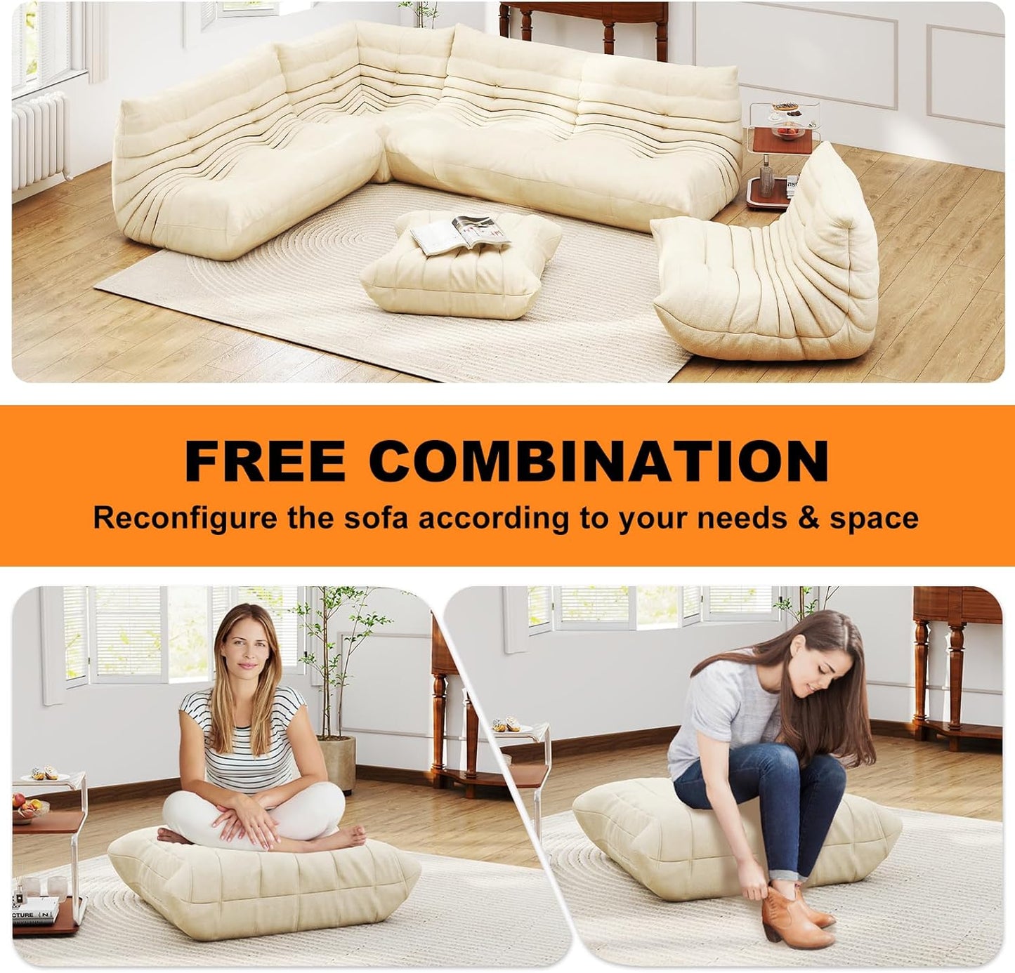 Full Foam Bean Bag Ottoman – Comfortable Ottoman Chair, Waterproof Upholstery, for Bean Bag Chair,Lounge Chair,Couch (Whtie)