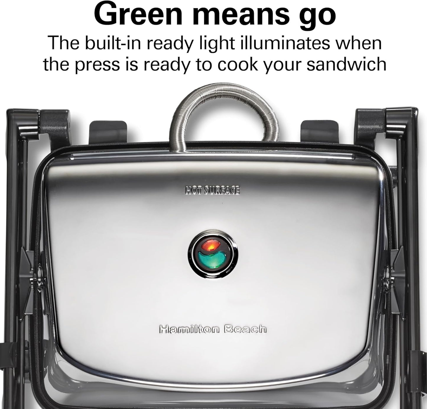 Hamilton Beach Panini Press Sandwich Maker & Electric Indoor Grill with Locking Lid, Opens Wide to Fit Any Thickness for Quesadillas, Burgers & More, Nonstick 8" x 10" Grids, Chrome (25460MNA)