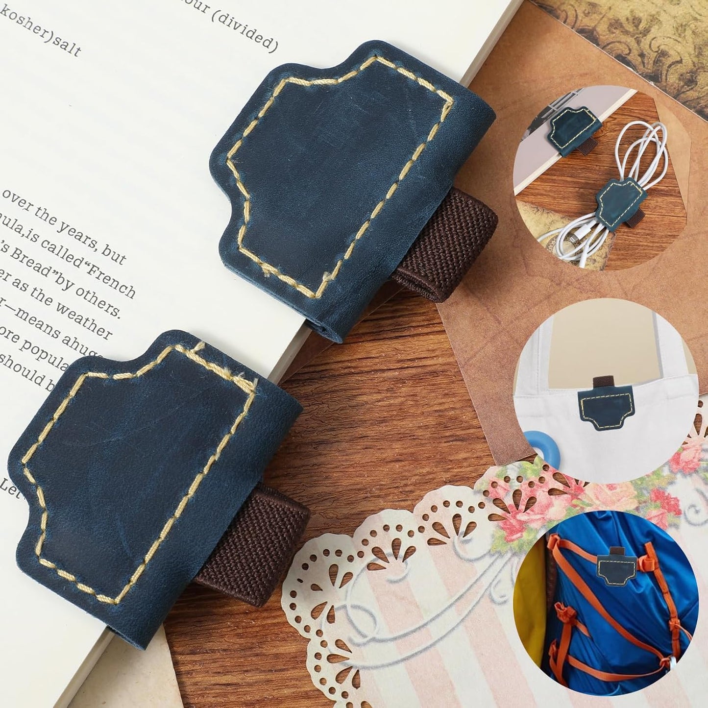 2 Pcs Bygone Mark Bookmark with Pen Holder, Blue Personalized Magnetic Leather Pen Holder Bookmark, Customized Magnetic Bookmarks for Reading Women Book Lovers, Gifts for Booklovers
