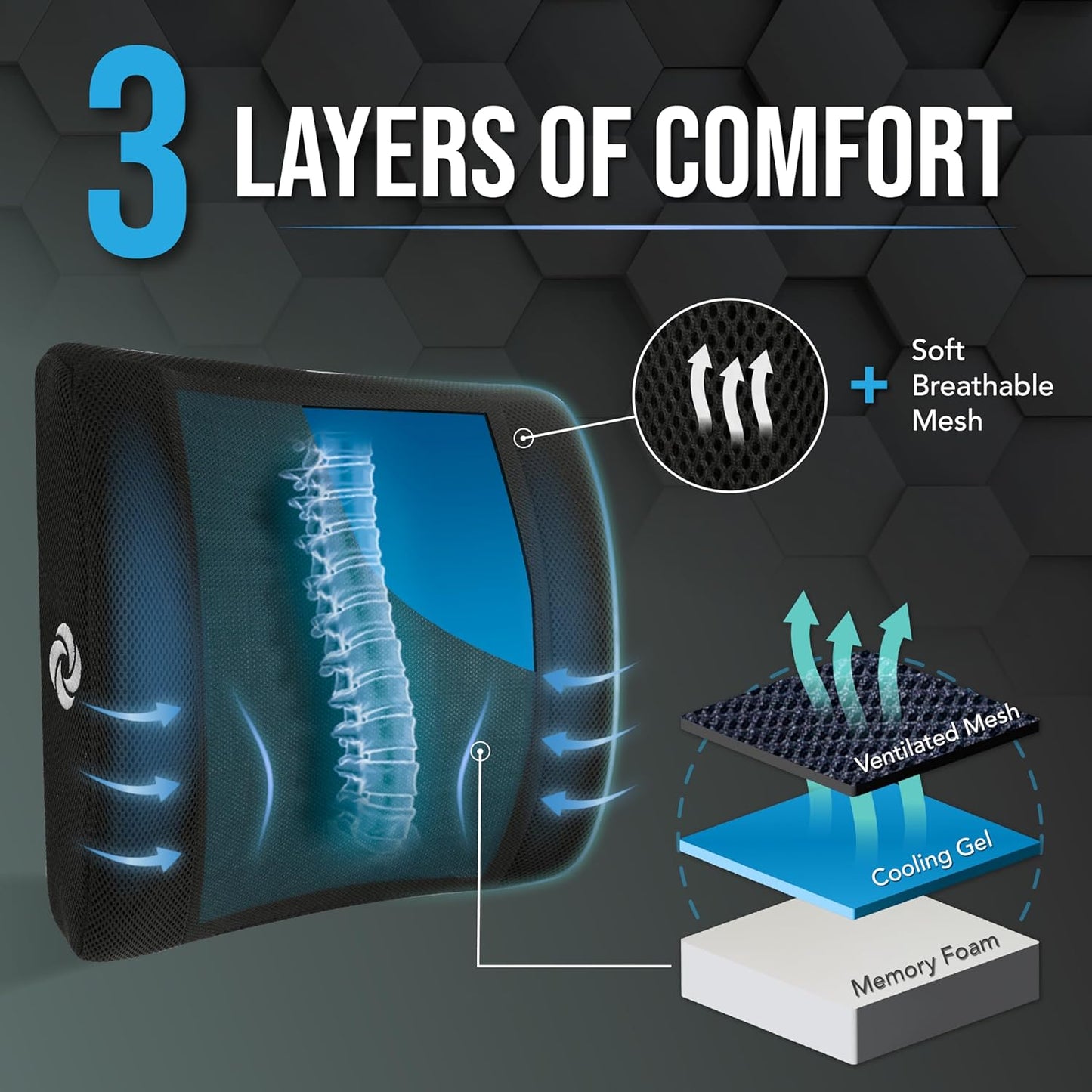 Samsonite Lumbar Support Pillow with Cooling Gel – Memory Foam Back Pillow for Office Chair, Car Seat, or Gaming Chair – Ergonomic Design with Breathable Mesh & Washable Cover - Mesh with Cooling Gel