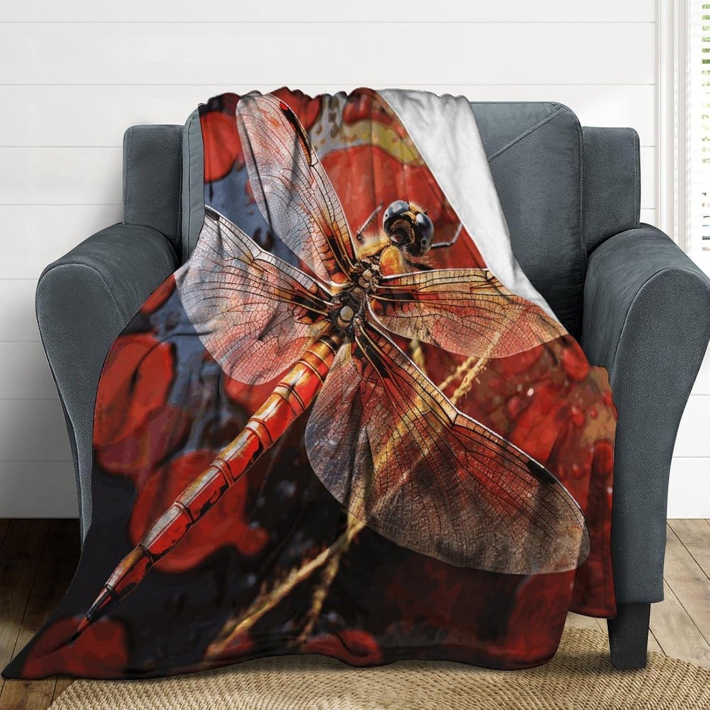 Red Dragonfly Blanket Super Soft Lightweight Throw Blanket Cute Cozy Warm Bed Blanket Decorative Fuzzy Blanket All-Season Home Decor Gift for Sofa Couch Living Room 50"*60"（130 * 150cm）