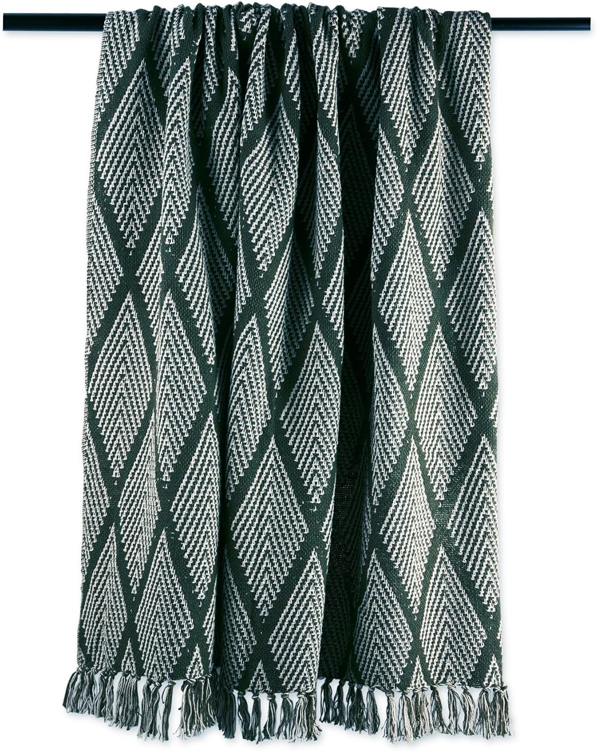 DII Diamond Throw Collection Fringed Woven Cotton Blanket, 50x60, Olive Green