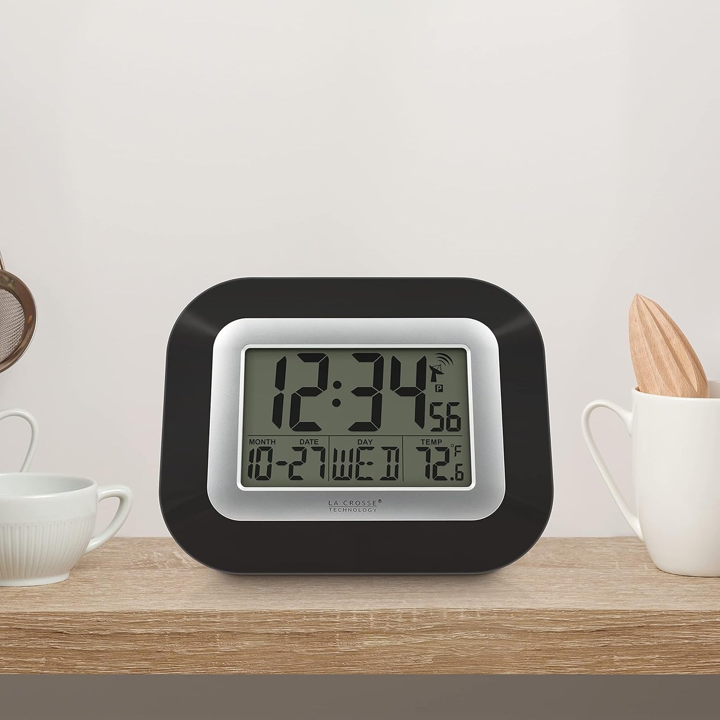 La Crosse Technology Atomic Wall/Table Clock, 7.2-inch H x 8.95-inch W x 1.2-inch D (WT-8005U-B)
