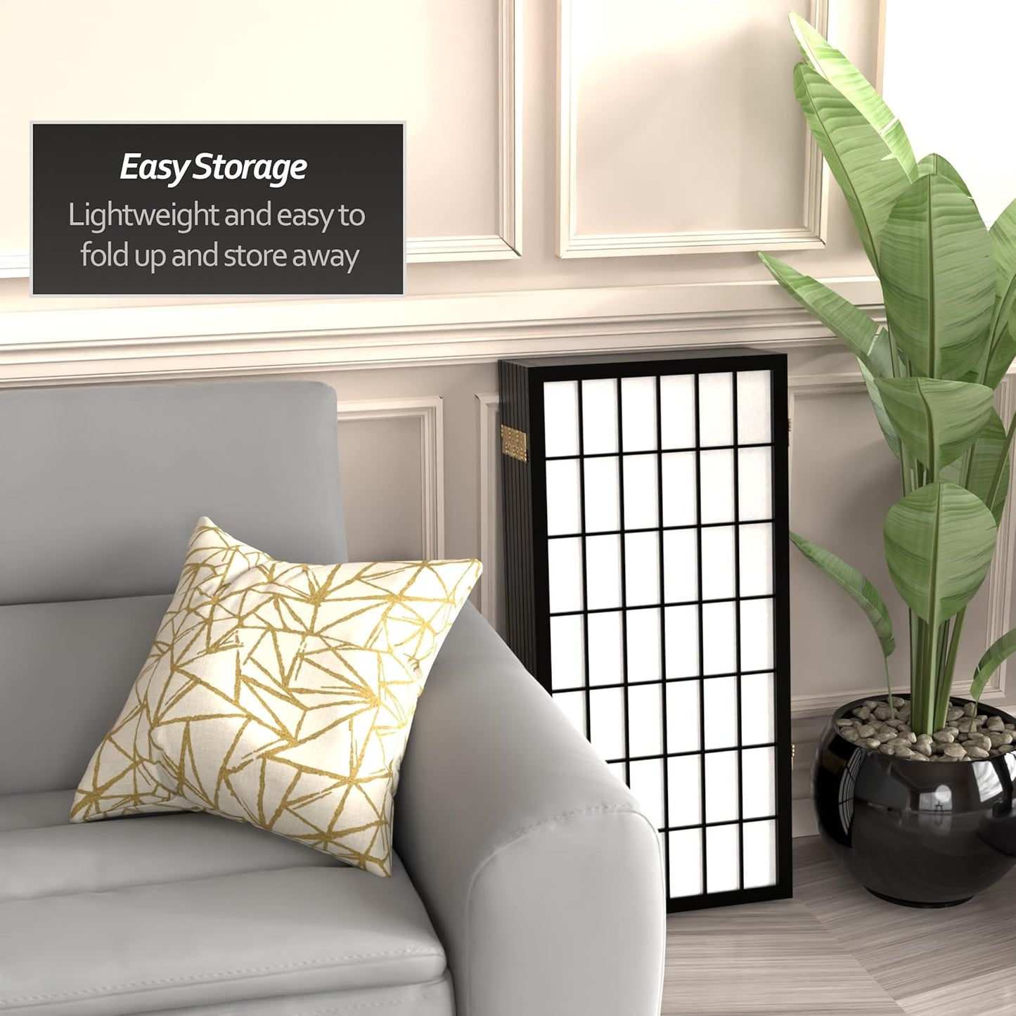 3 ft. Short Window Pane Shoji Screen - Black - 8 Panels