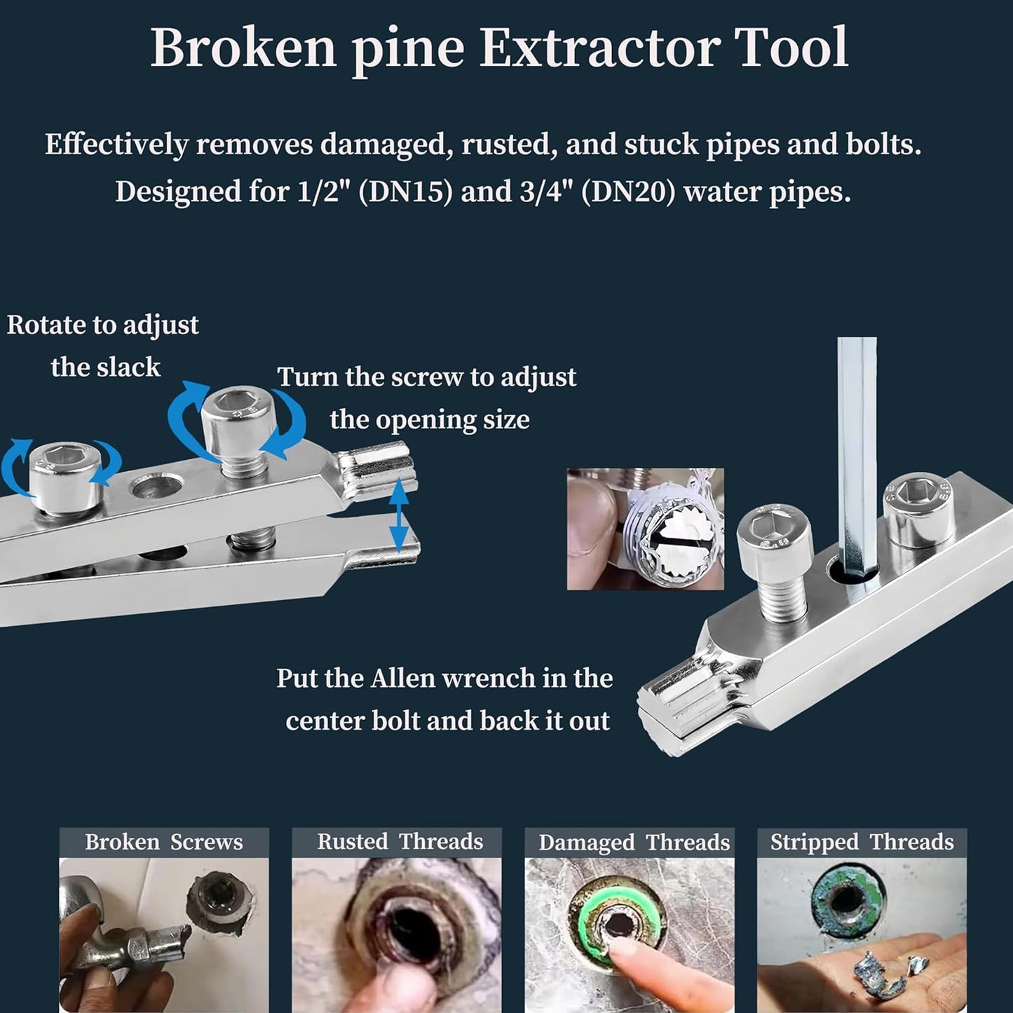 5 pcs Integrated Internal & External Pipe Threading Tool Kit with 1/2" 3/4" 1" Dies & Broken Bolt Extractor, 40Cr Steel Plumbing Tool Set for PVC/PPR/Pipe, Electric Drill Compatible
