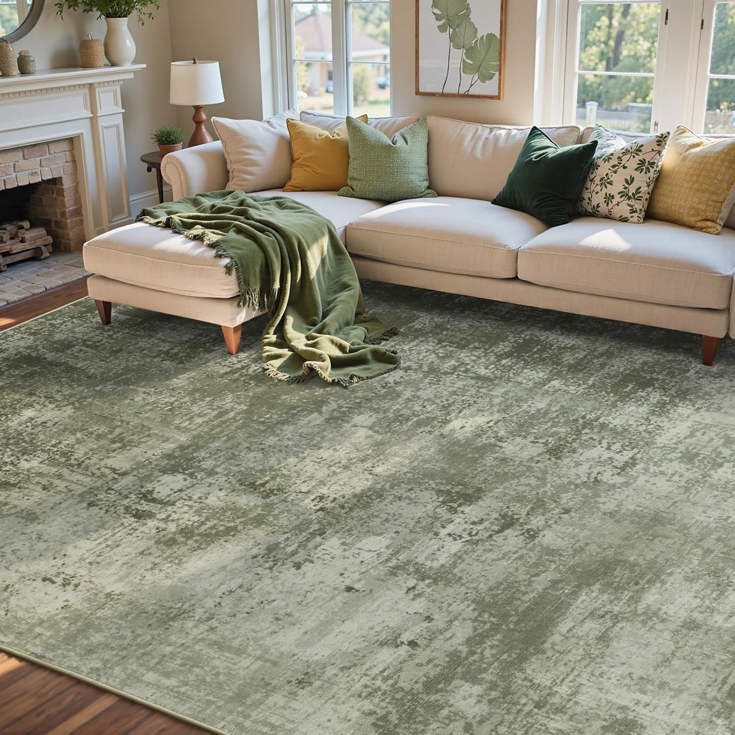 4x6 Ft Area Rugs for Living Room, Soft Non-Slip Washable Rugs Modern Abstract Pattern Carpet for Bedroom Indoor Floor Nursery Home Decor (Green)