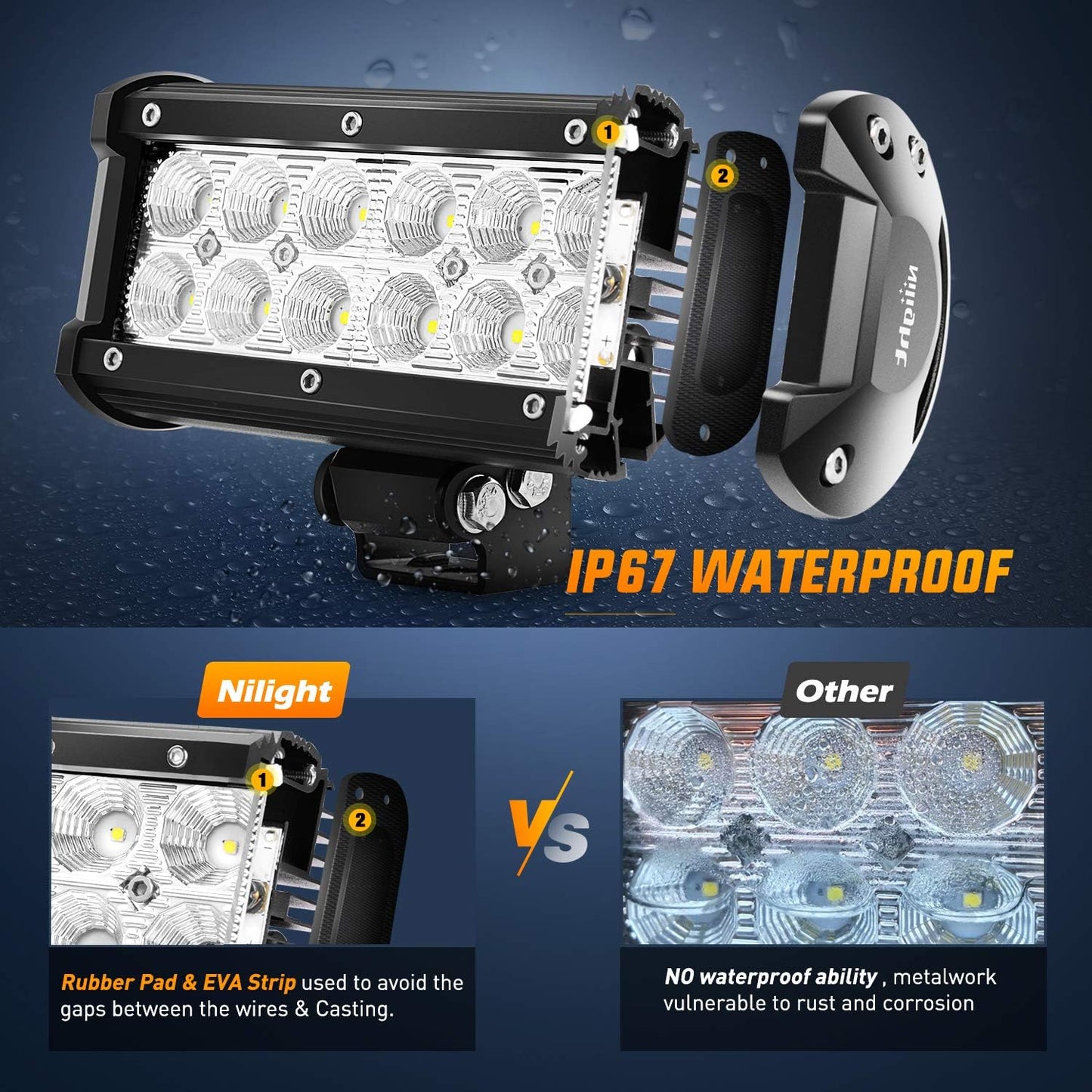Nilight - 4PCS 36W 6.5 Inch Flood LED Light Bar Off Road Super Bright Driving Fog Boat Driving LED Work Light for Jeep