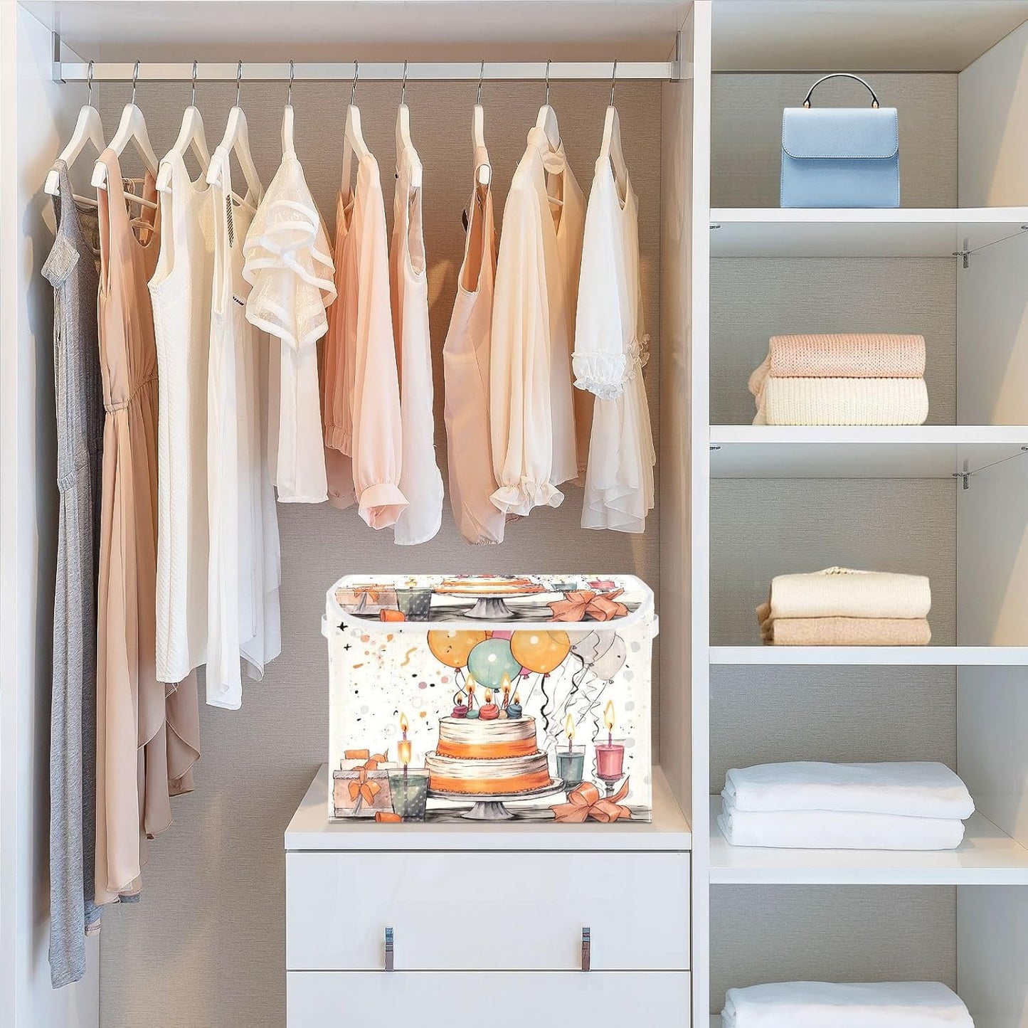 xigua Happy Birthday Pattern Storage Bins with Lids and Carrying Handle,Foldable Storage Boxes Organizer Containers Baskets Cube with Cover for Home Bedroom Closet Office