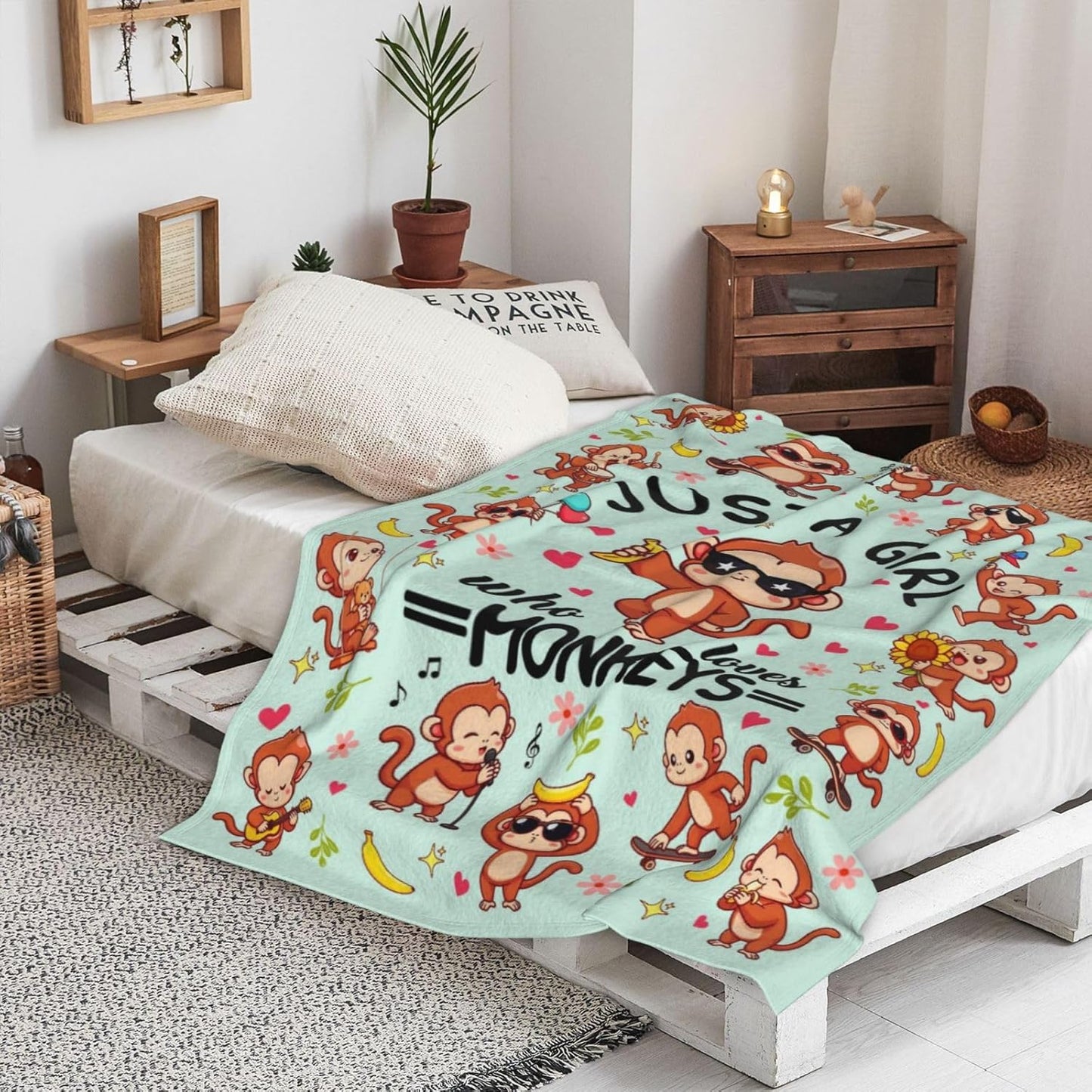 Monkey Blanket Gifts for Monkey Lovers Grils Women Cozy Flannel Monkeys Theme Throw Blankets Bedding Decor Gifts for Kids Adults 50"x40"