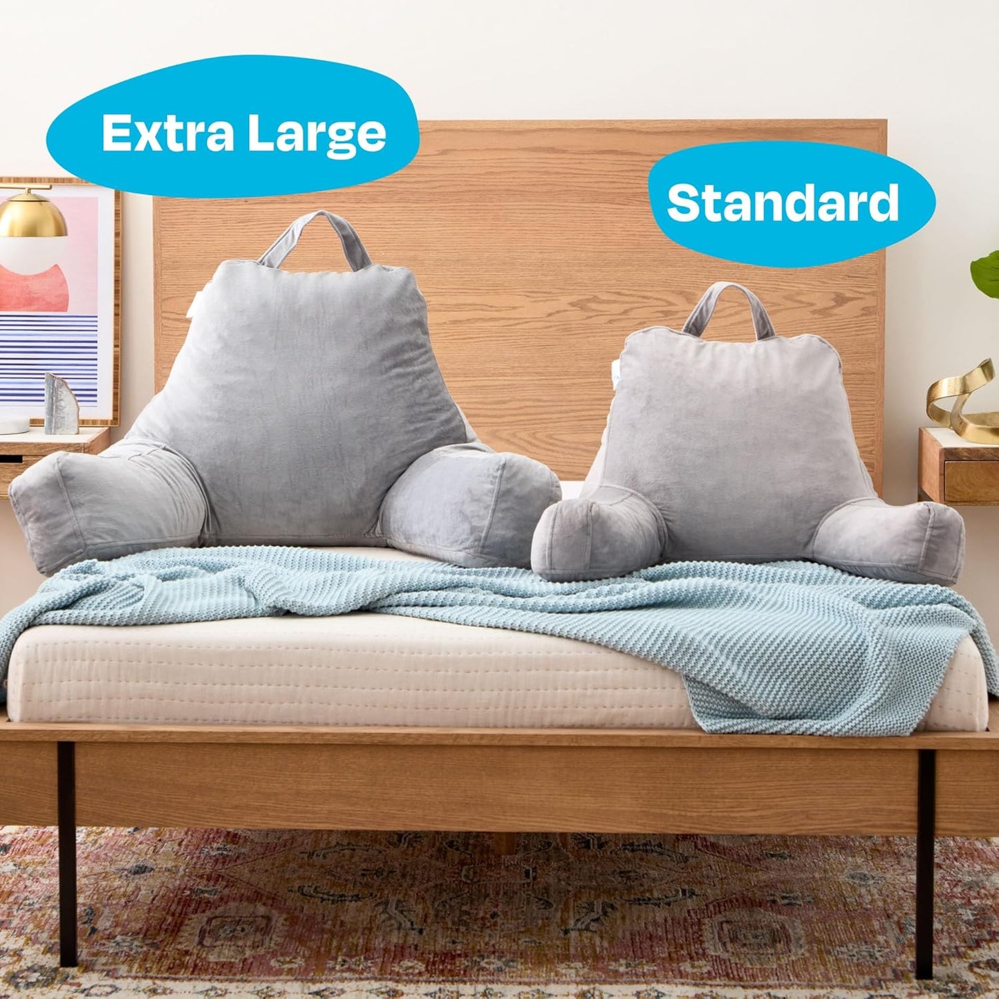 Linenspa Reading Pillow with Shredded Memory Foam- Back Pillow for Sitting in Bed, Reading, Gaming, Watching TV – Chair with Arms, Dorm Room Essentials, Stone