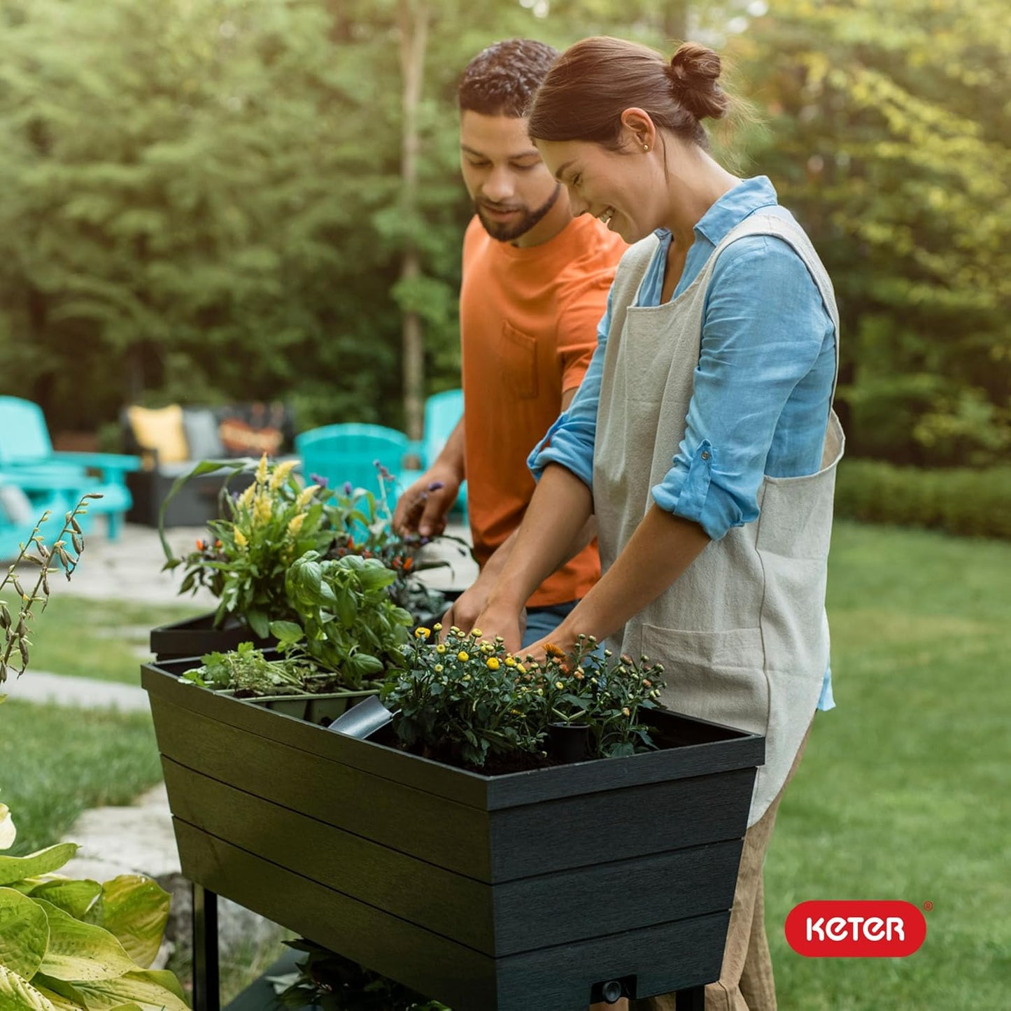 Keter Urban Bloomer 12.7‑Gallon Raised Garden Bed – Elevated Outdoor Planter Box with Self‑Watering Reservoir, Water Gauge & Drainage System, Perfect for Herbs & Vegetables, Dark Grey