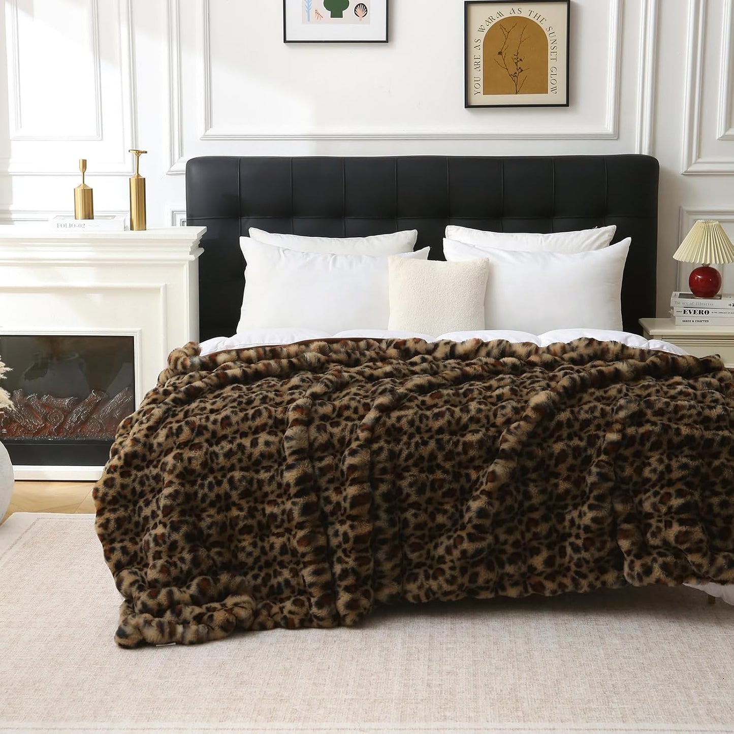 MERRYLIFE Luxury Thick Plush Cheetah Print Faux Rabbit Fur Throw Blanket Ultra-Plush Cozy Soft Decorative Blanket Use for Couch Bed Travel (Cheetah, 60"*80")