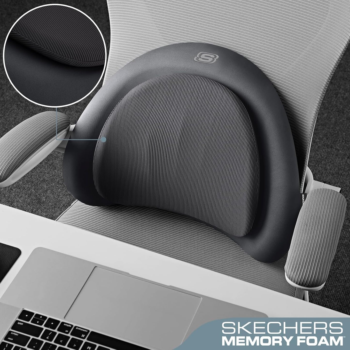 Skechers Lumbar Pillow Premium Memory Foam,Double-Layer-Office Chair Cushion for Tailbone Pain Relief,Butt Pillow for Office Chair,Car seat Cushion,Long Sitting Office Workers,and Car Drivers,Black