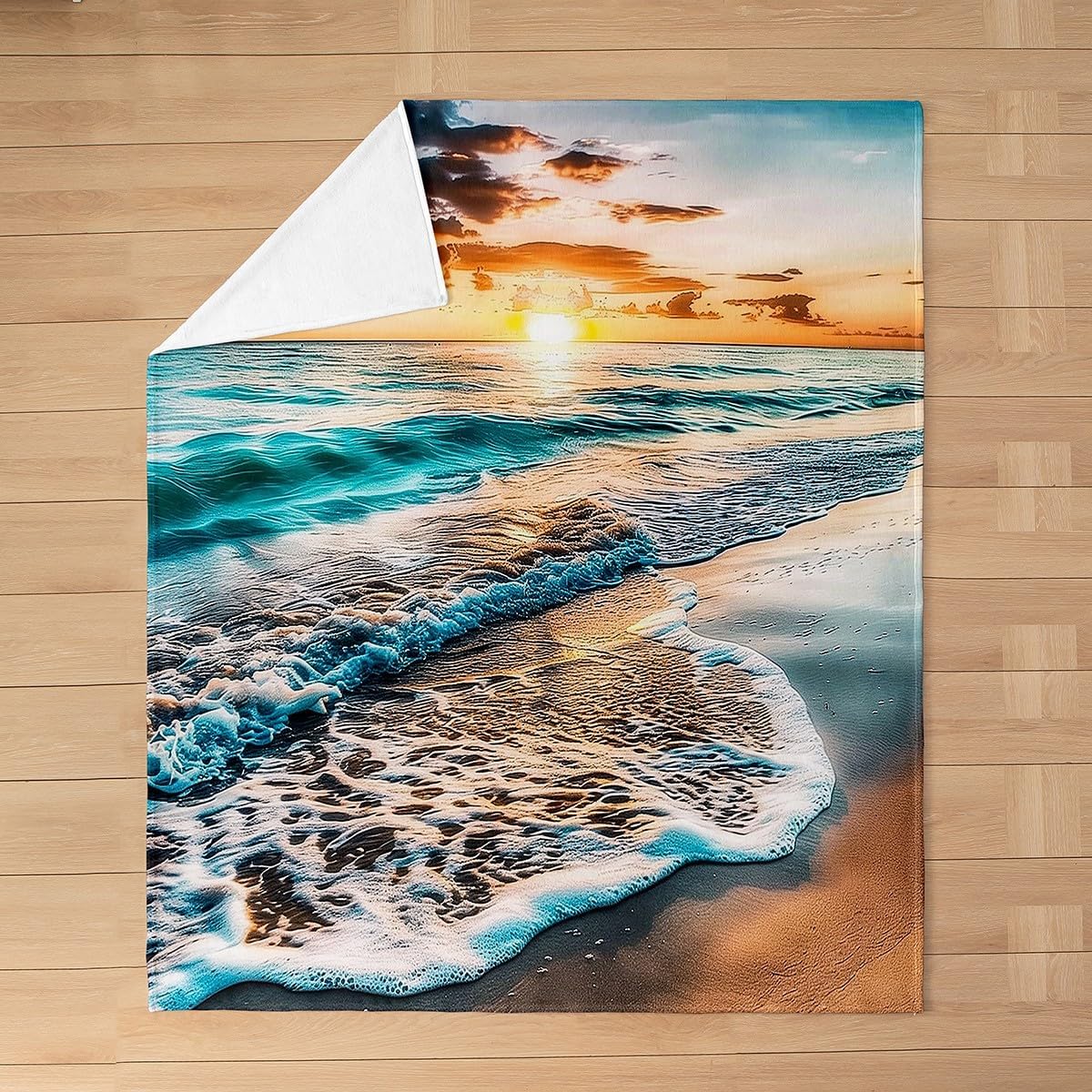 Erosebridal Ocean Waves Fleece Throw Blanket Queen 90"x90" - Ultra-Soft for Couch Sofa Bed,Hawaii Beach Style Flannel Blanket,Summer Nautical Theme Fuzzy Plush Throw,Natural Landscape Room Decor