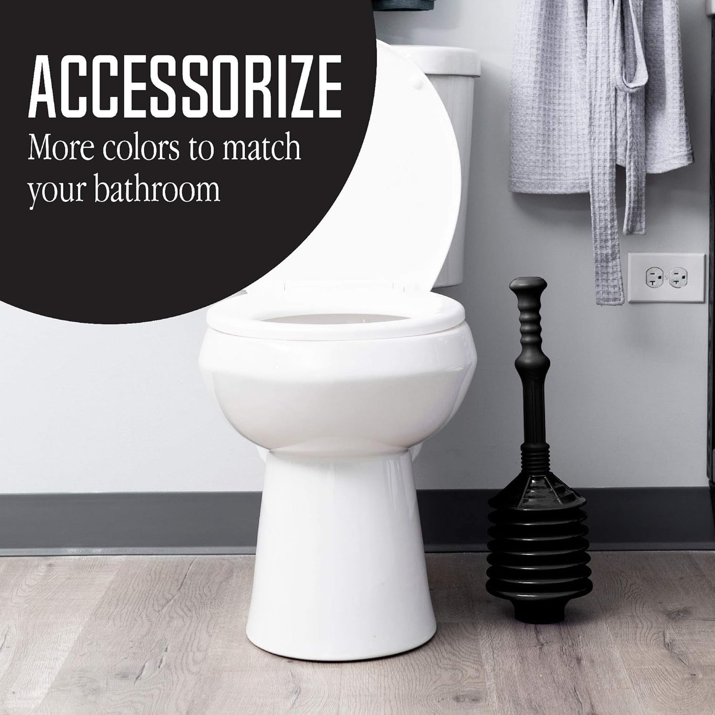 JS Jackson Supplies Professional Bellows Accordion Toilet Plunger, High Pressure Thrust Plunge Removes Heavy Duty Clogs from Clogged Bathroom Toilets, All Purpose Power Plungers for Bathrooms, Black