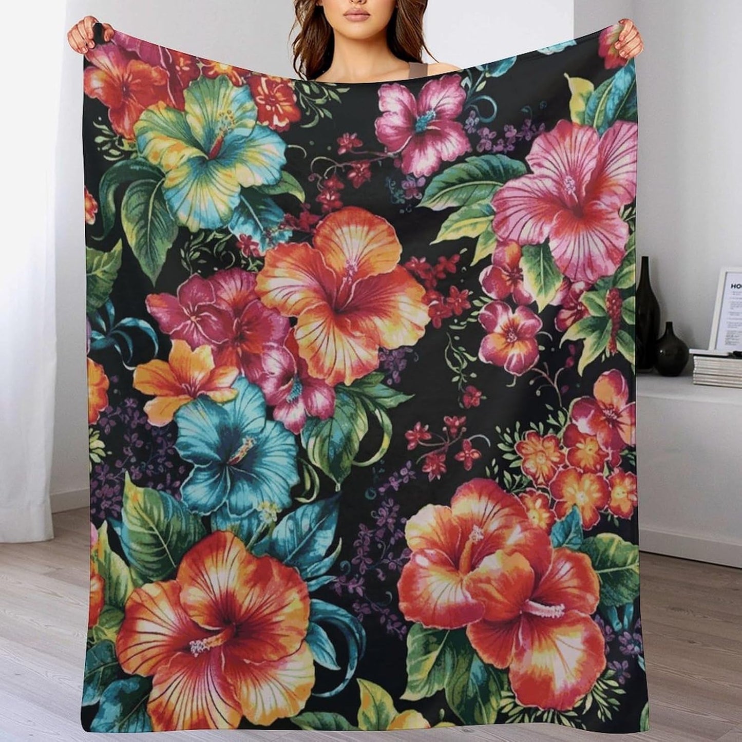 Beautiful Hibiscus Flower Throw Blanket for Couch Super Soft Warm Lightweight Throw Blankets Cozy Flannel Bed Blanket Cute Decorative Blankets for All Seasons Home Decor Gift 30"*40"（76 * 100cm）