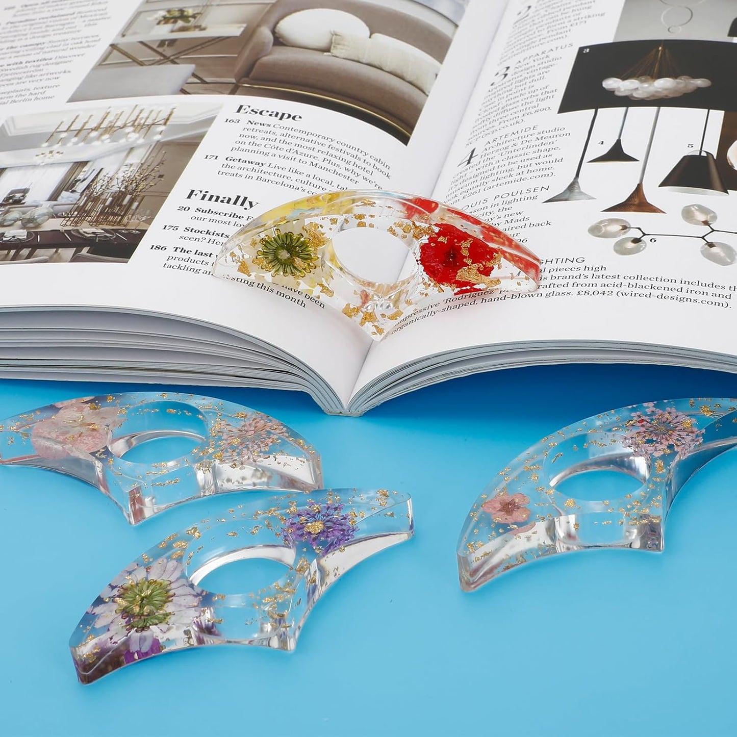4 Pieces Dried Flower Resin Book Page Holder Thumb Book Holder Reading Accessories Thumb Book Page Holder for Book Lovers Teachers and Students