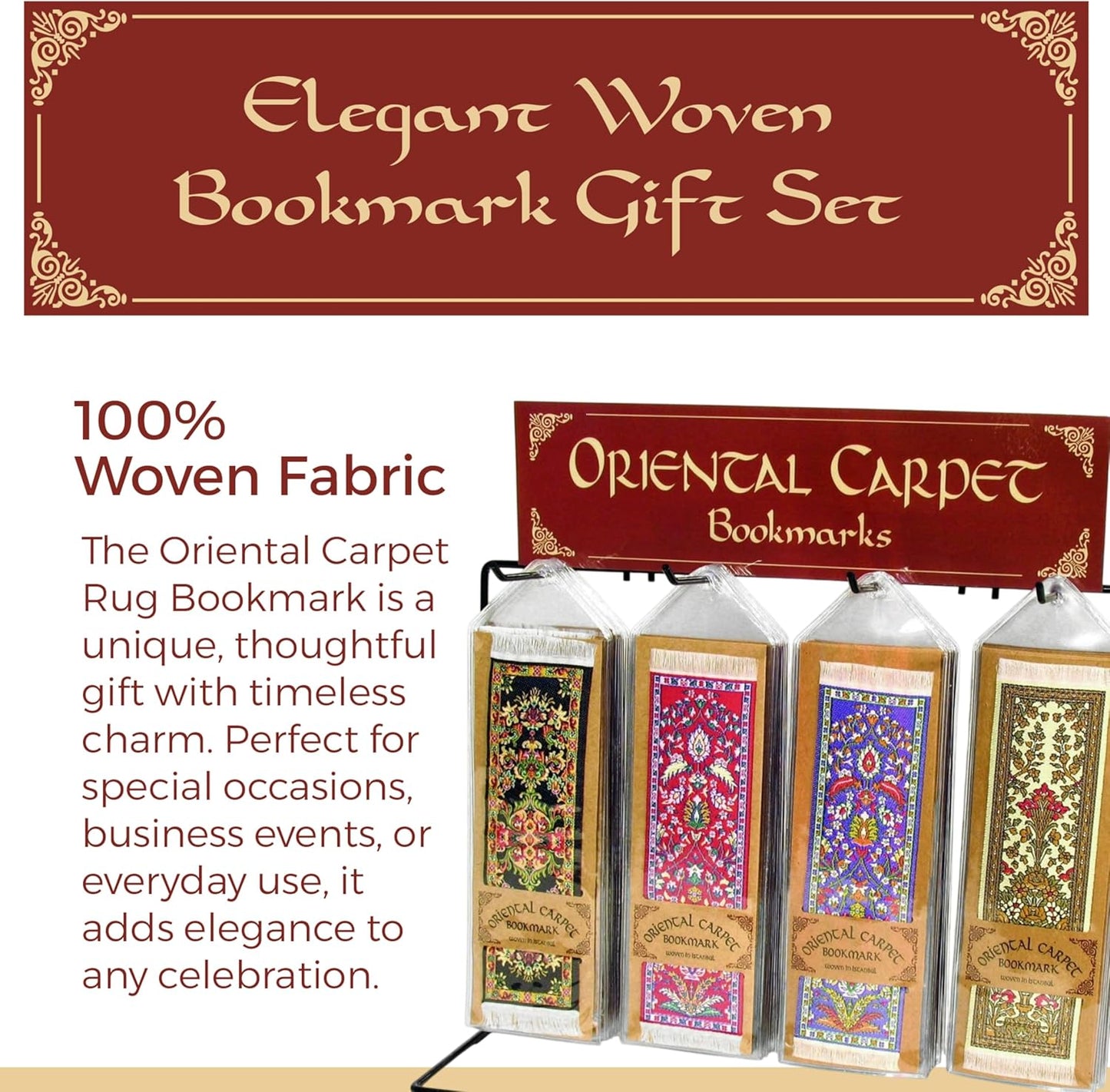 Oriental Carpet Woven Fabric Bookmark - 12 Bookmark Design Collection - Beautiful, Elegant, Cloth Bookmarks! & Stocking Stuffers for Men, Women, Teachers & Librarians!