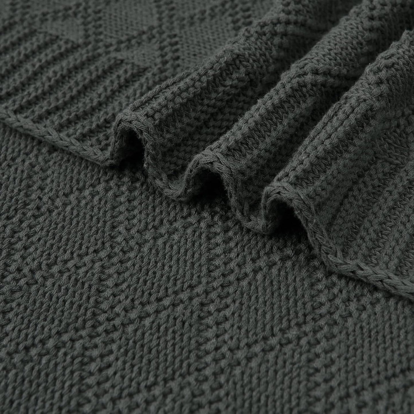 Charcoal Grey Cotton Throw Blanket for Couch Sofa Bed - Home Decorative Soft Cozy Sweater Fall Cable Knit Blankets -Dark Gray 2.2 pounds 50 x 60 Inch