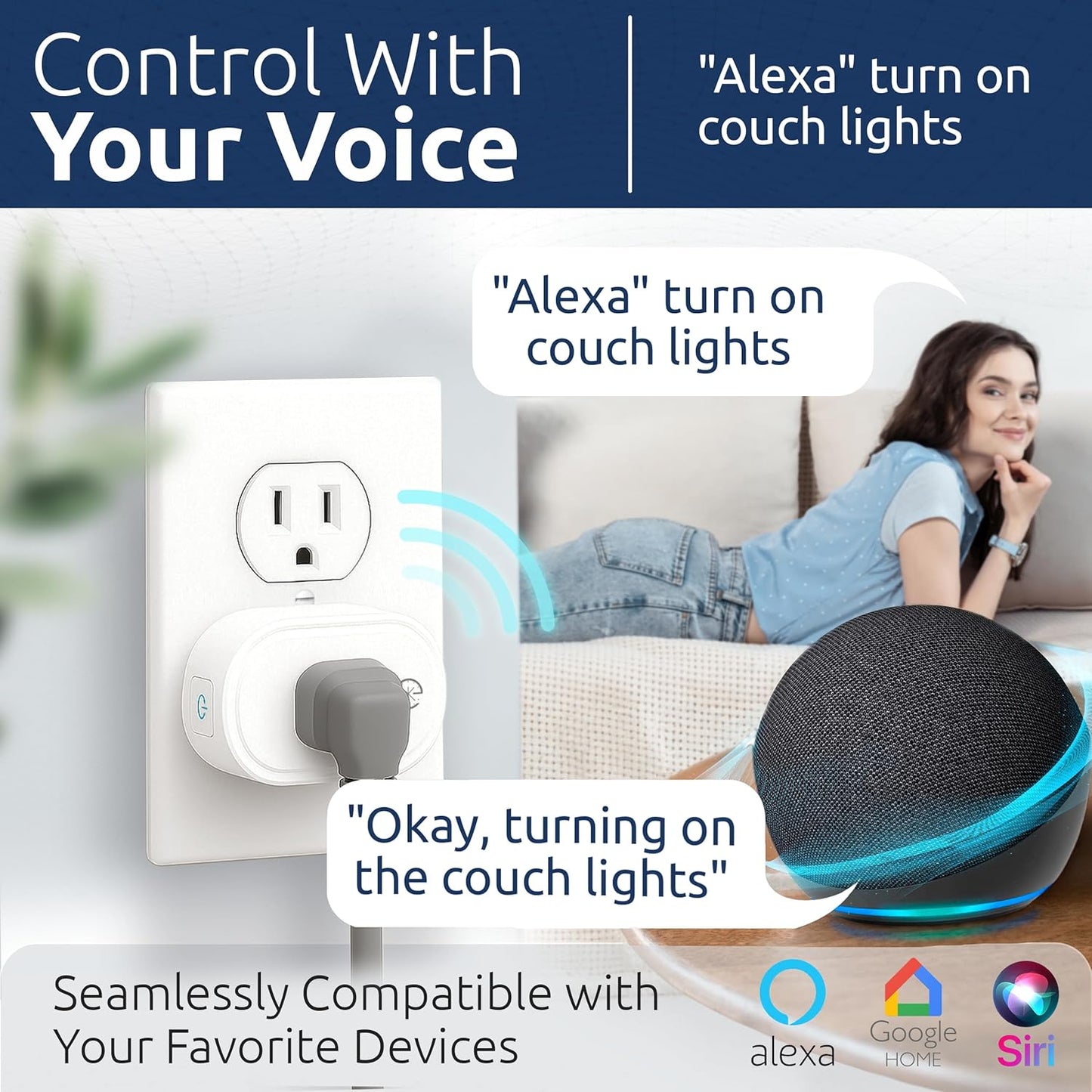 Smart Plug | Compatible with Alexa, Google Home Assistant, iPhone, Siri, Android, Power Tracking 15A 1800W, No Hub or Subscription Required, Apple Intelligence, Gemini (Non-Monitoring, 4)