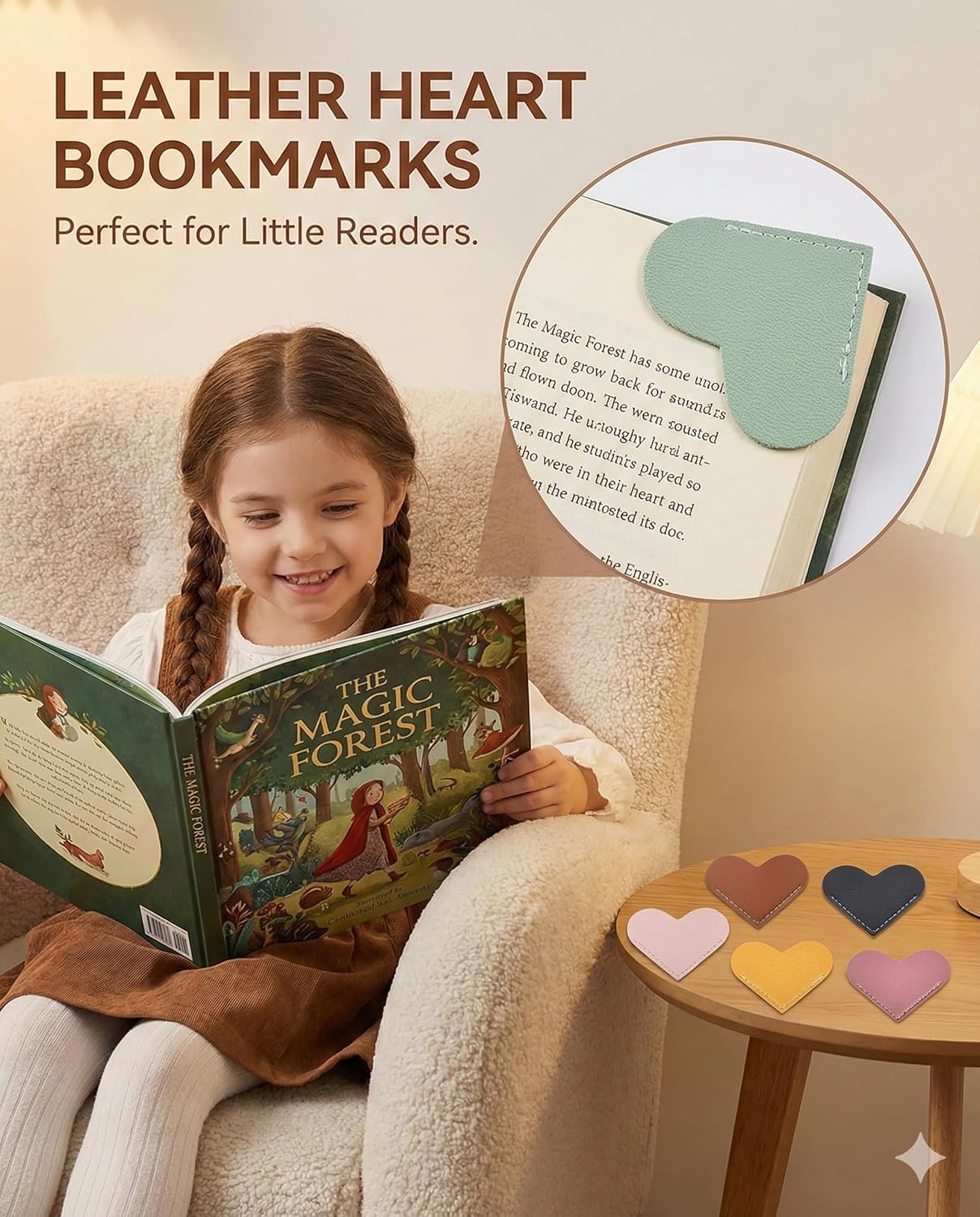 Leather Heart Bookmarks (6pcs) - Cute & Practical Reading Accessory for Book Lovers, Teachers, Students for All Ages