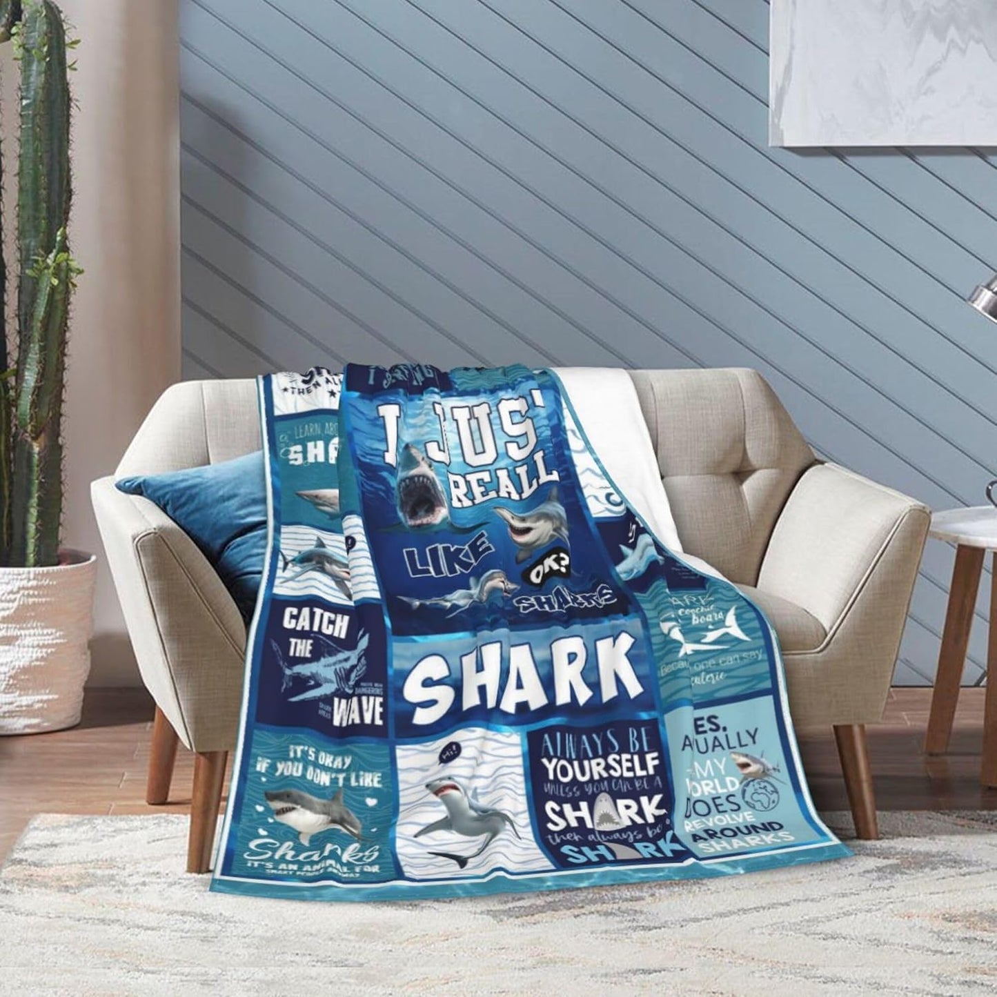Shark Throw Blanket, Soft Flannel Throw Blanket for Couch, Bed, Travel, Living Room & Home Decor, Cozy Lightweight Warm Fluffy Fuzzy Blankets for Adults Women Girls (Shark, 60"x50")