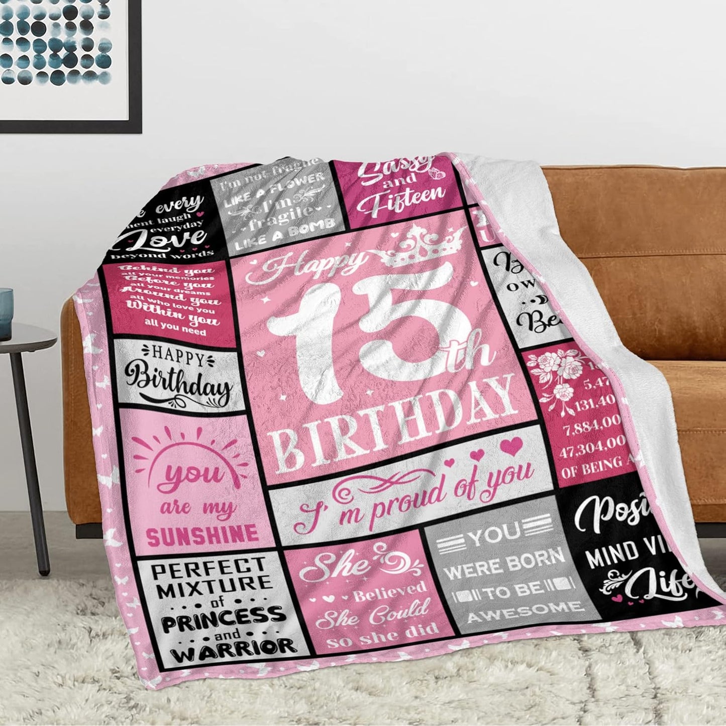 15 Year Old Girl Gifts, Gifts for 15 Year Old Girl,15th Birthday Gift for Girls,15th Birthday Decorations for Girls Blanket 60x50in