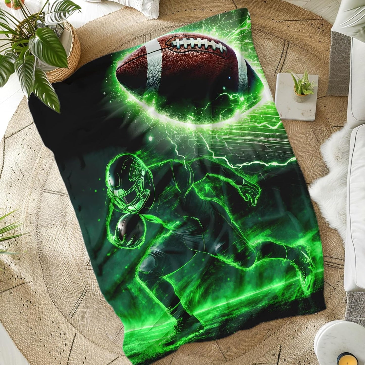 Kids Football Blanket - Cool 80 x 60 Inches Cozy Gift for Boys Men, Football Lovers - Soft Warm Fuzzy Throw for Bed, Living Room, Home Decor