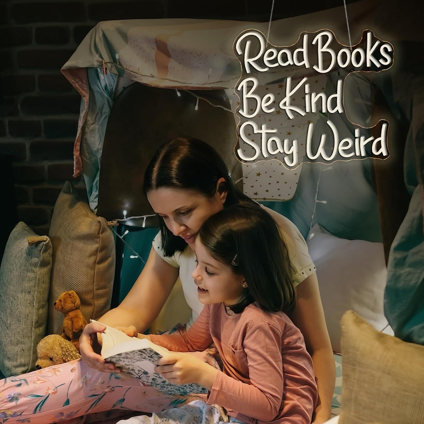 Read Books Be Kind Stay Weird Neon Sign for Wall Decor Led Neon Lights Up Signs for Birthday Party Club Gift