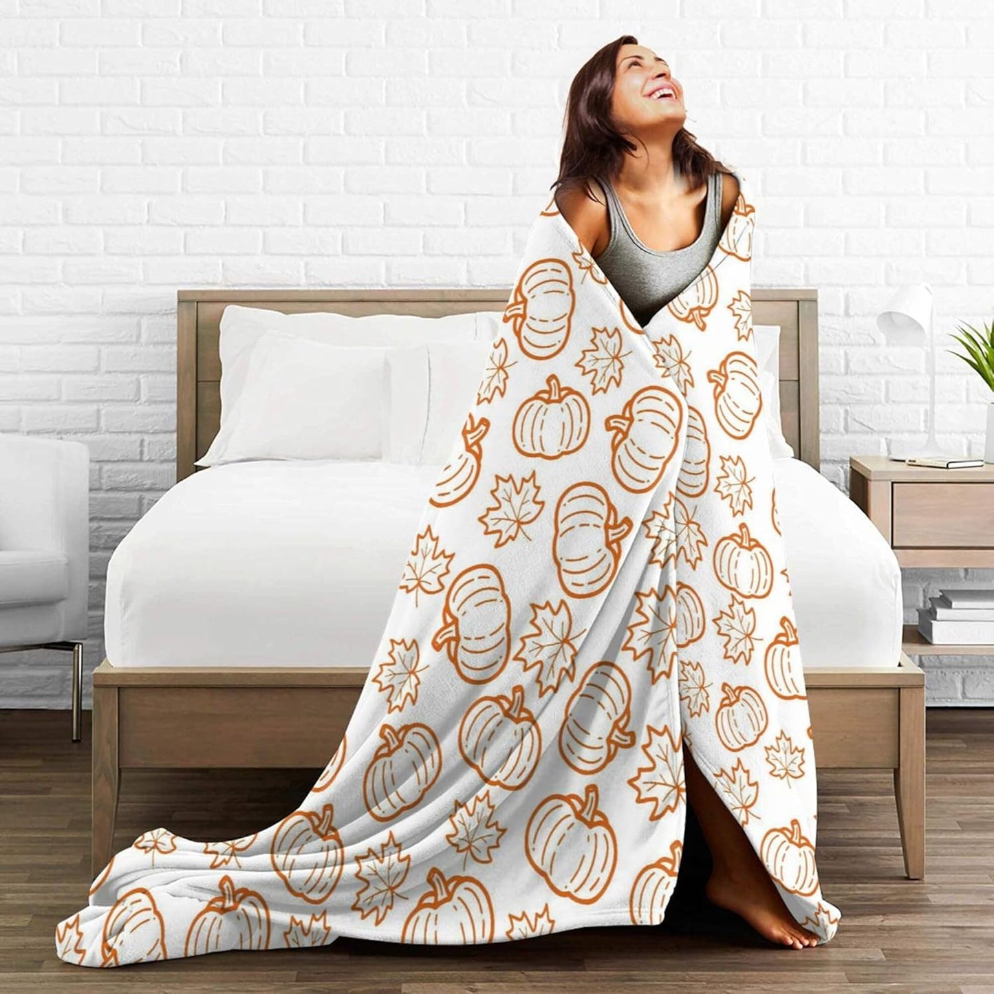 Fall Pumpkin Decor Blanket, Orange Pumpkin Maple Leaf Flannel Fleece Throw Blanket 60"x50", Fall Gifts for Women Men, Thanksgiving Halloween Blanket for Home Living Room Couch Bed Chair