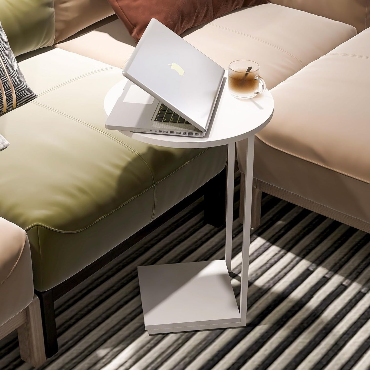 DCLRN Small End Table,c Table End Table for Sofa,Round Coffee Table is Suitable for Living Room and Bedroom.(White)