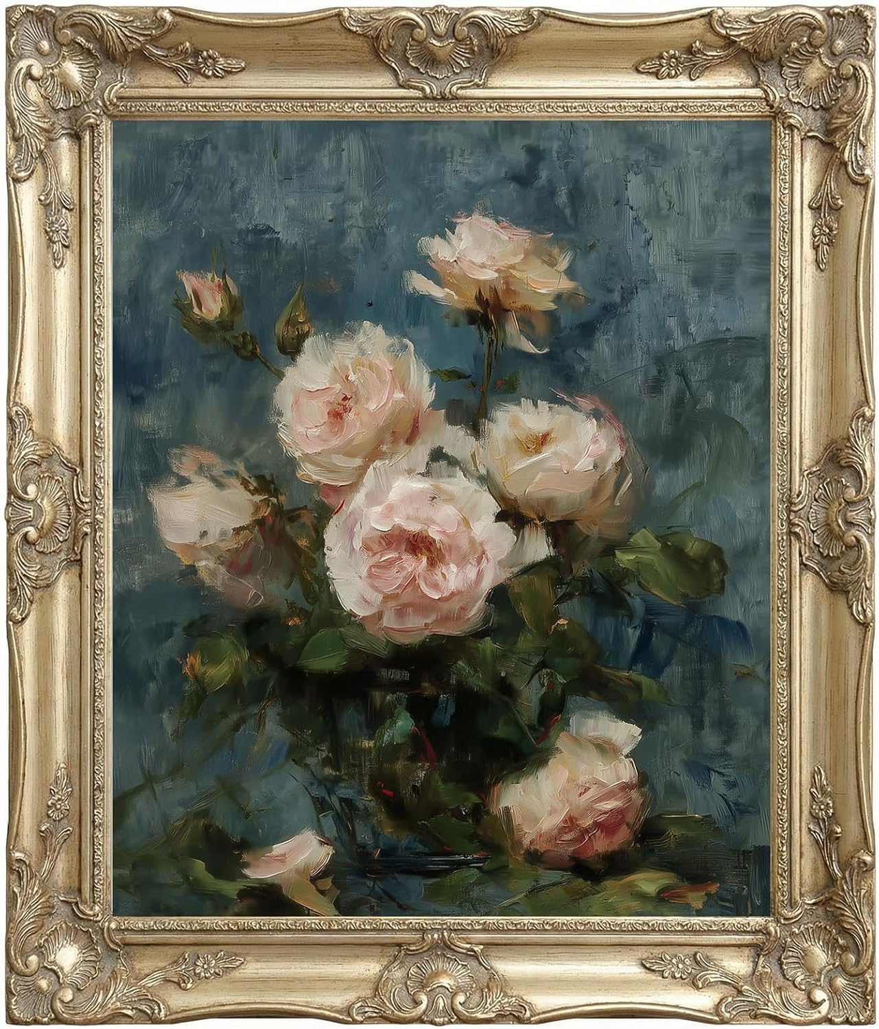 YYDESN Vintage Floral Art Print, Impressionist Rose Botanical Wall Art, Soft Pink Flowers Painting Poster for Bedroom Bathroom Living Room, Romantic Cottagecore Decor, Unframed (8X10)