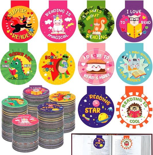 100 Pcs Magnetic Bookmarks for Kids Motivational Love to Read Magnet Bookmark in 10 Designs 1.38 Inches Back to School Gifts for Teachers Students and Books Lover Gifts(Reading Rewards)