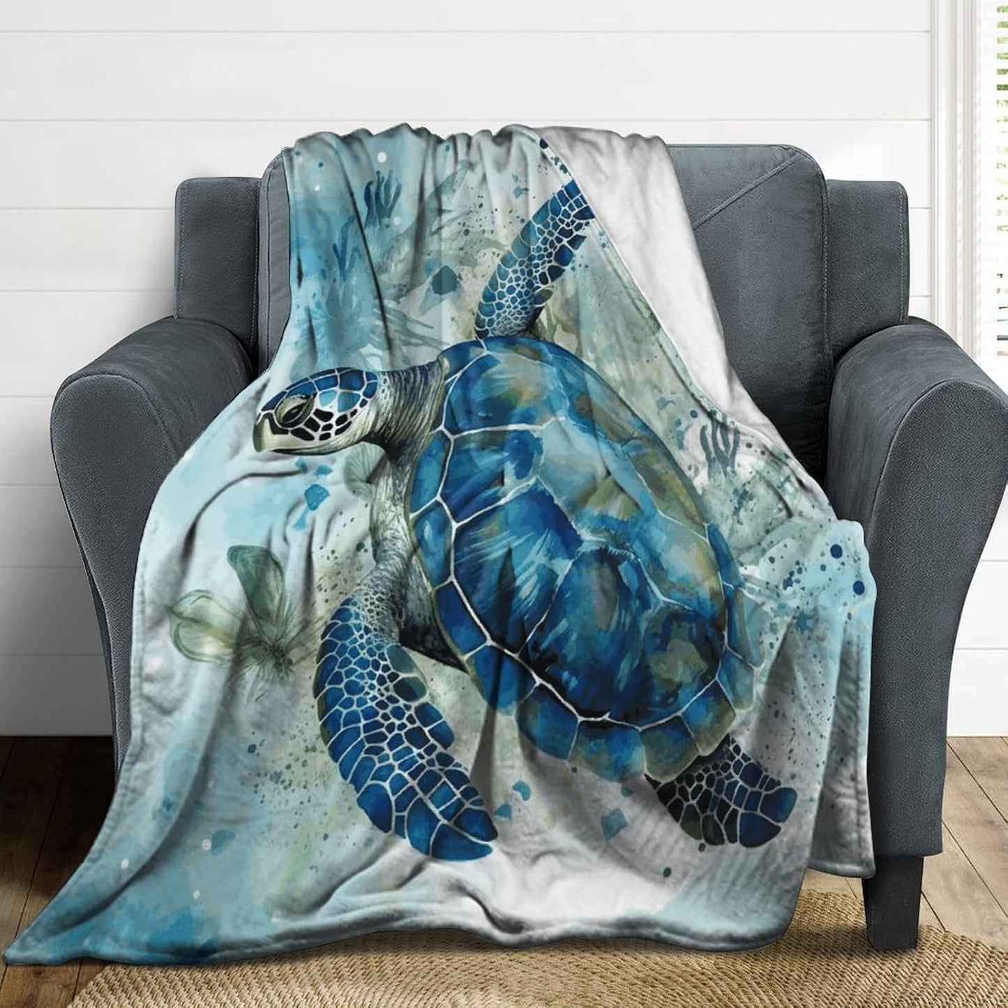 Sea Turtle-Blue Blanket Super Soft Lightweight Throw Blanket Cute Cozy Warm Bed Blanket Decorative Fuzzy Blanket All-Season Home Decor Gift for Sofa Couch Living Room 50"*60"（130 * 150cm）