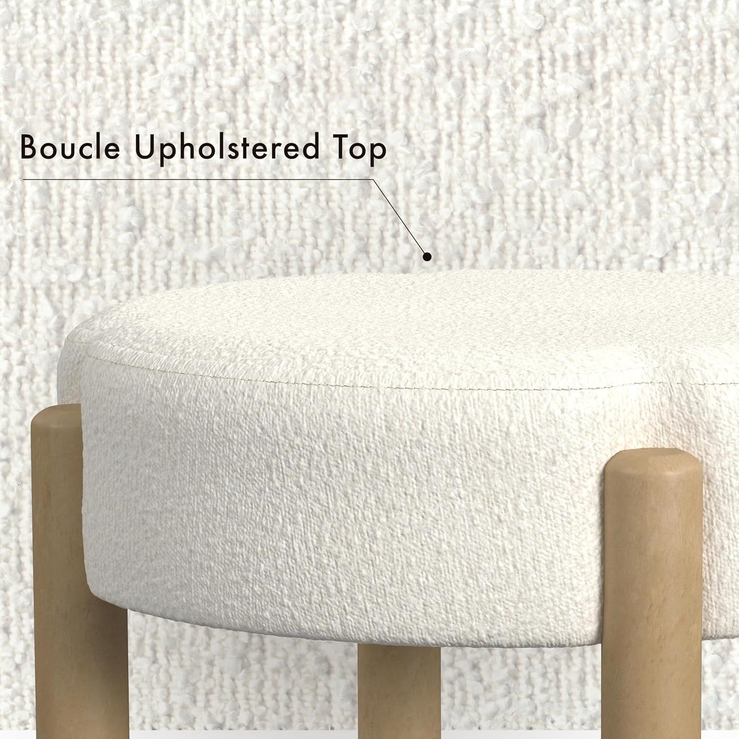 HomePop Luna Modern Round Ottoman|Homepop Home Décor|Ottoman for Living Room & Bedroom - Cream Boucle