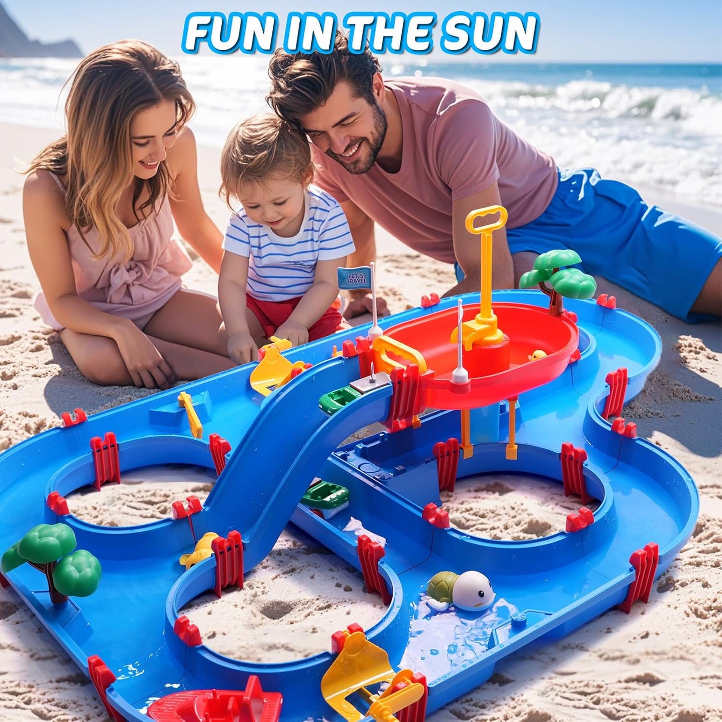 Double-Tier Kids Water Table Toys, 100PCS Water Park Playset with Pump, DIY Toddler Waterways, Summer Outdoor Toys for Backyard,Lawn,Beach,Pool, Outside Activity Funs for Boys Girls 4-8 3-5