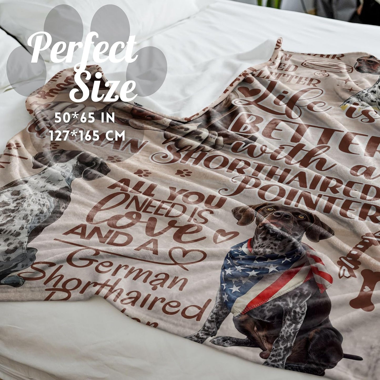German Shorthaired Pointer Gifts for Women, Flannel Throw Blanket for Dog Mom Dad Owner Wiener Dog Lovers, 50 x 65 Inches, Beige