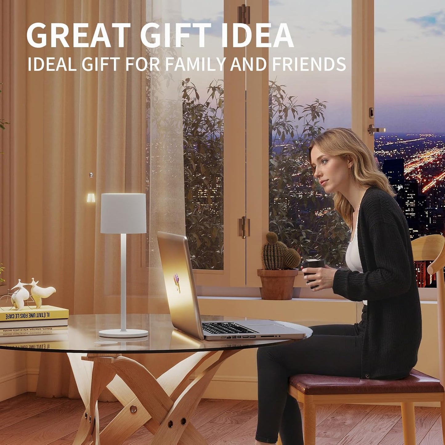 2-Pack Cordless Table Lamp, Portable LED Desk Lamps, 2 Adjustable Height, 4400mAh Battery Powered Rechargeable Light, 3 Color Stepless Dimming, for Restaurant, Bedroom, Outdoor Camping
