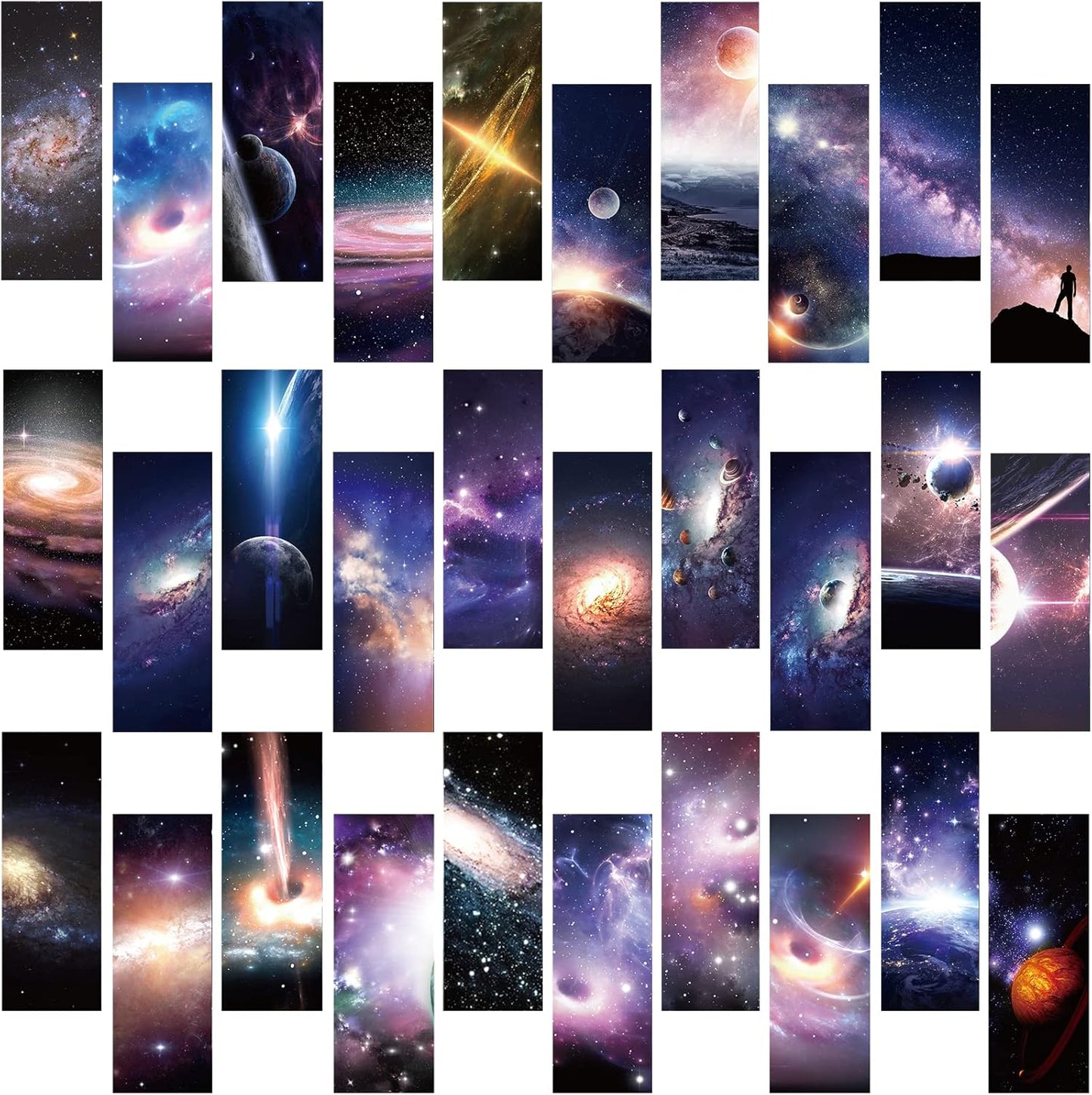 Chinco 120 Pieces Cool Space Galaxy Bookmarks Set for Kids 60 Design Kids Bookmarks Bulk for Space Galaxy Book Lovers Men Boys Classroom Students Gifts