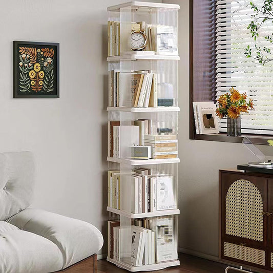 Rotating Bookshelf Tower,360° Rotating Bookshelf,66 inch High Small Space Revolving Bookcase, Suitable for Spinning Bookshelf Tower in Home and Office (White, 5 Tier, 14x14x66)
